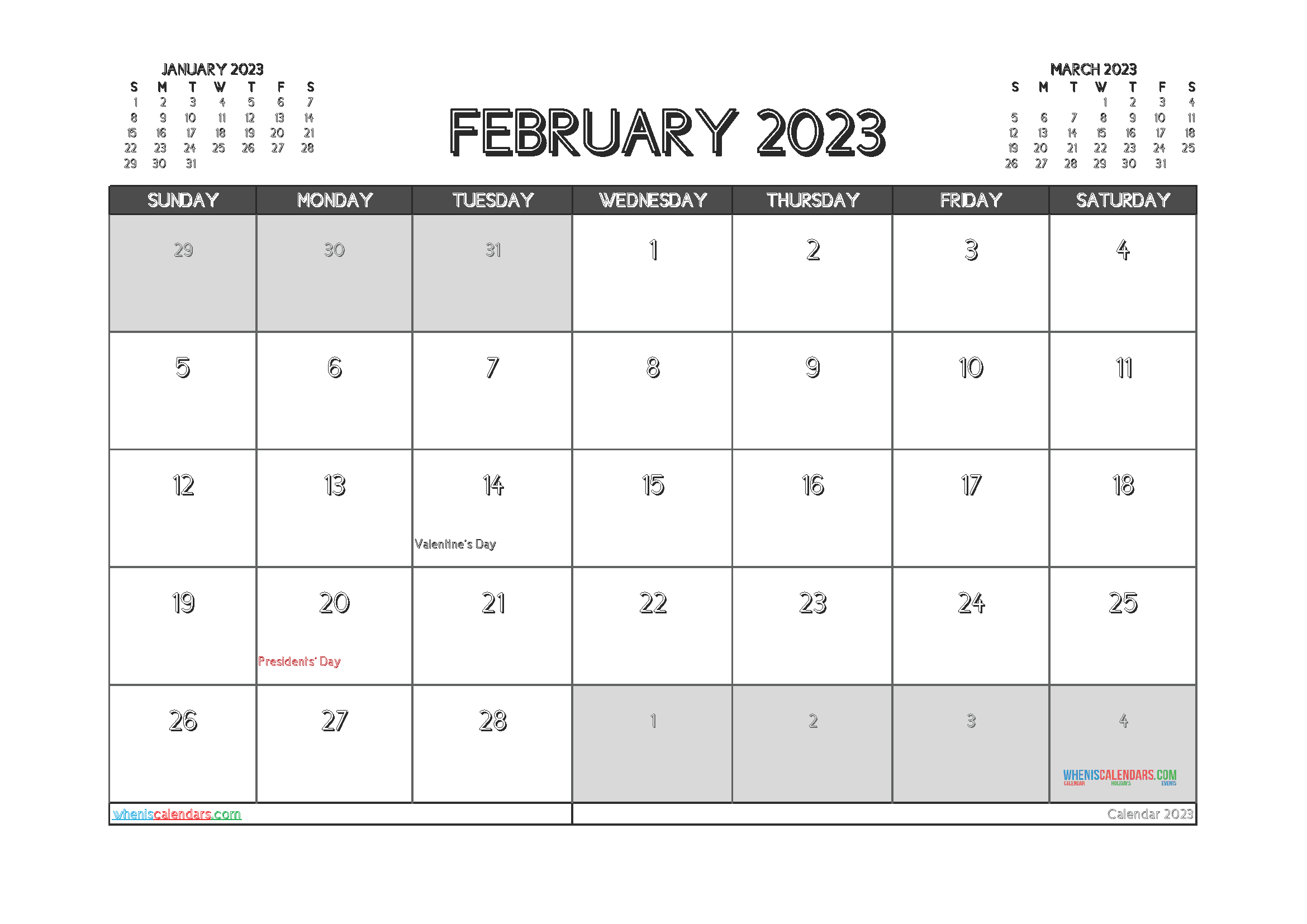 Free Editable Calendar February 2023 PDF