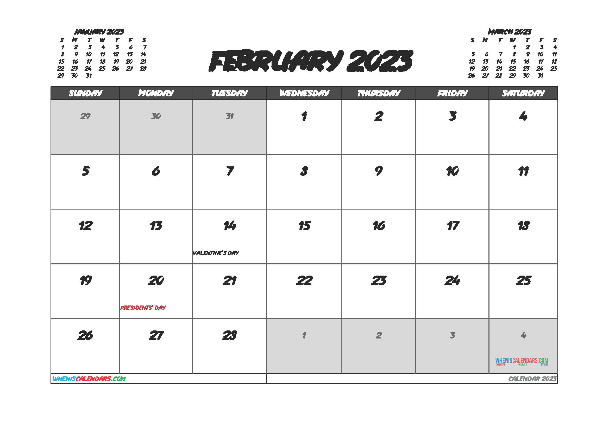 February 2023 Calendar Printable Free