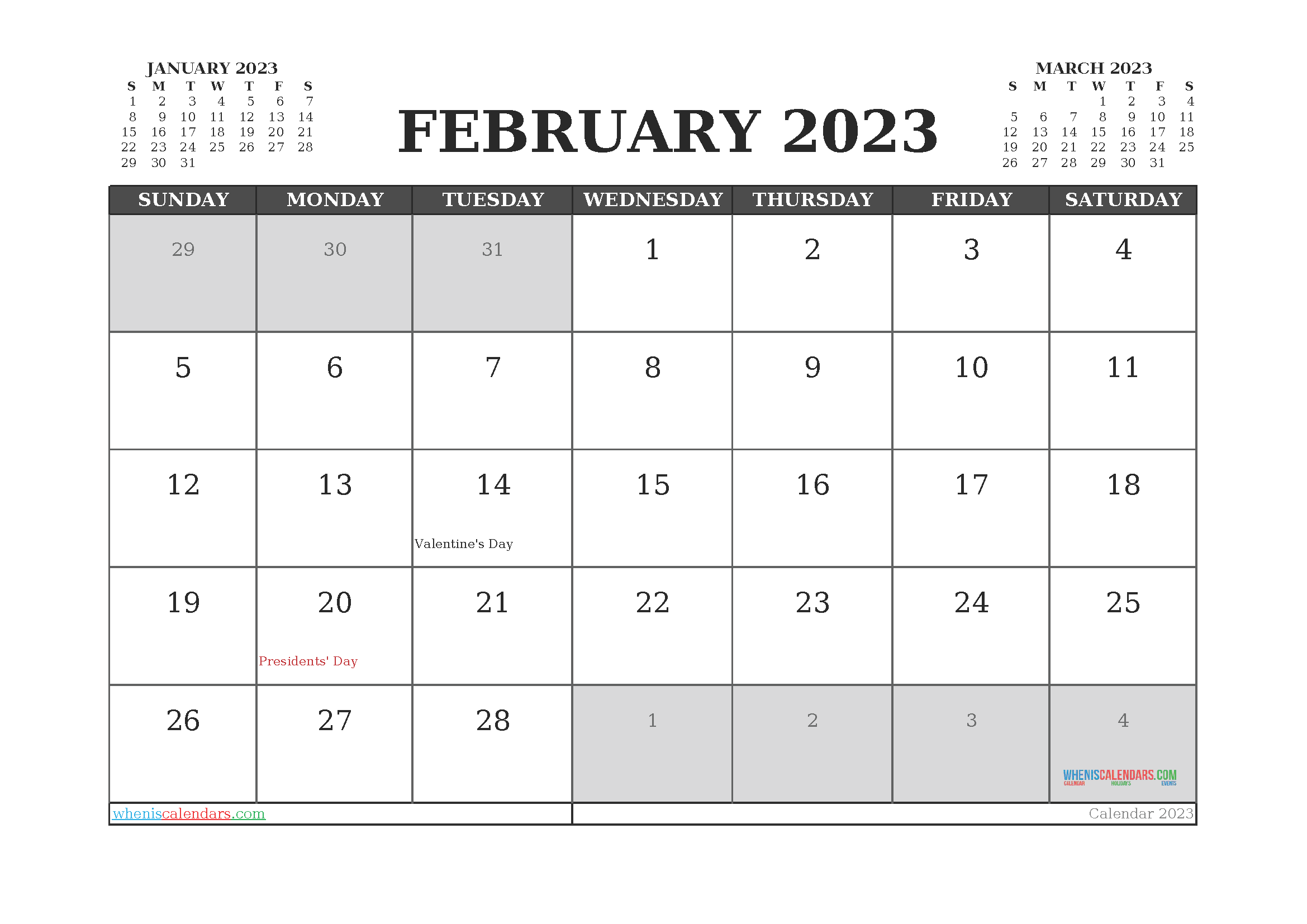 February 2023 Calendar Printable For Free