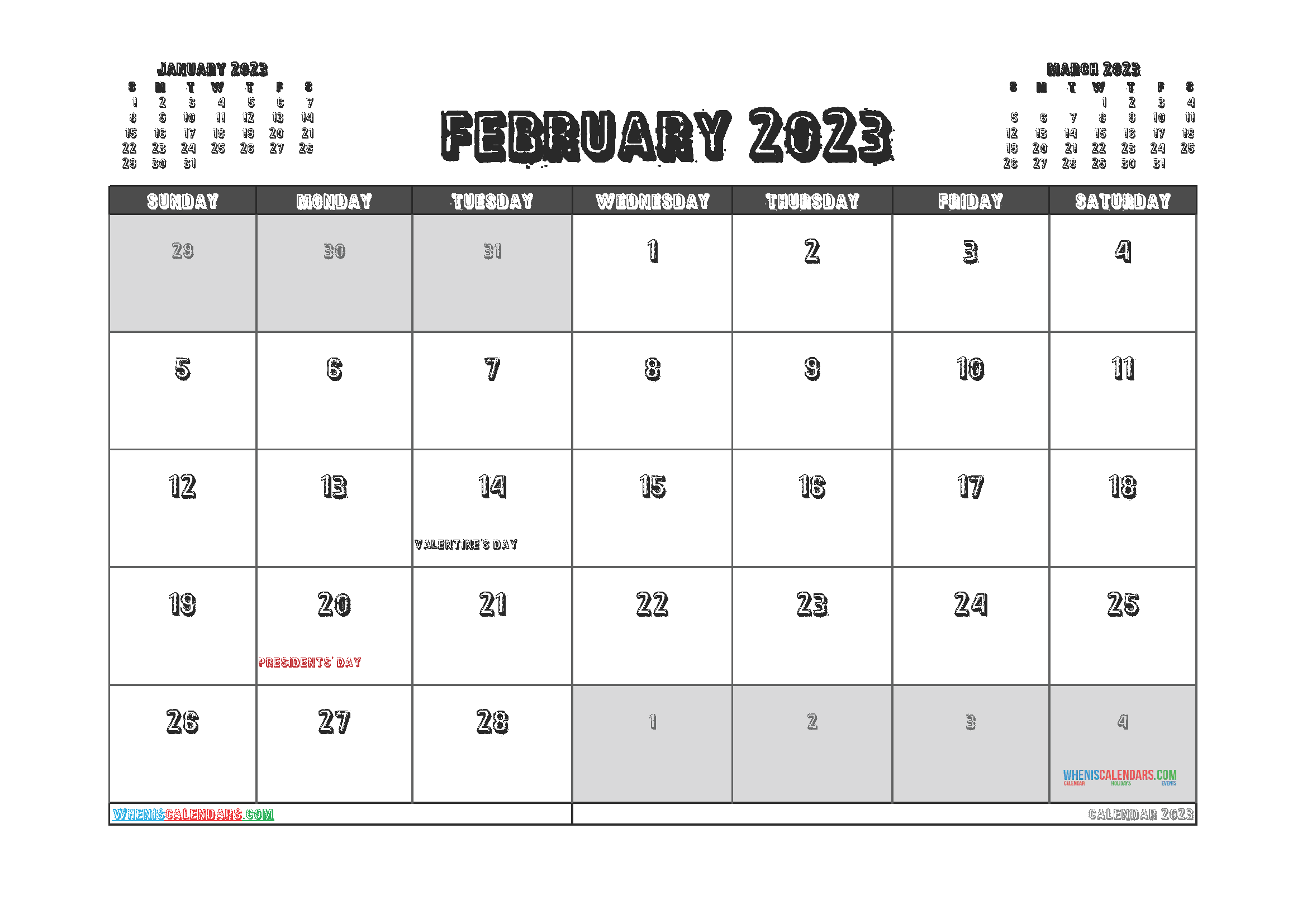 Free Blank Calendar February 2023