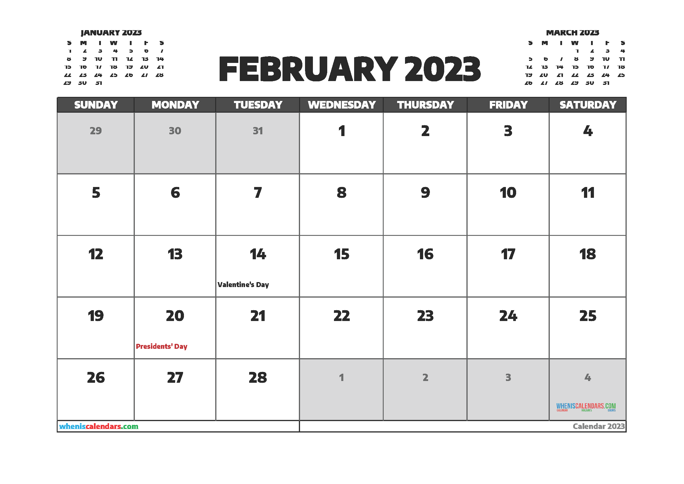 Free February 2023 Calendar Printable Cute