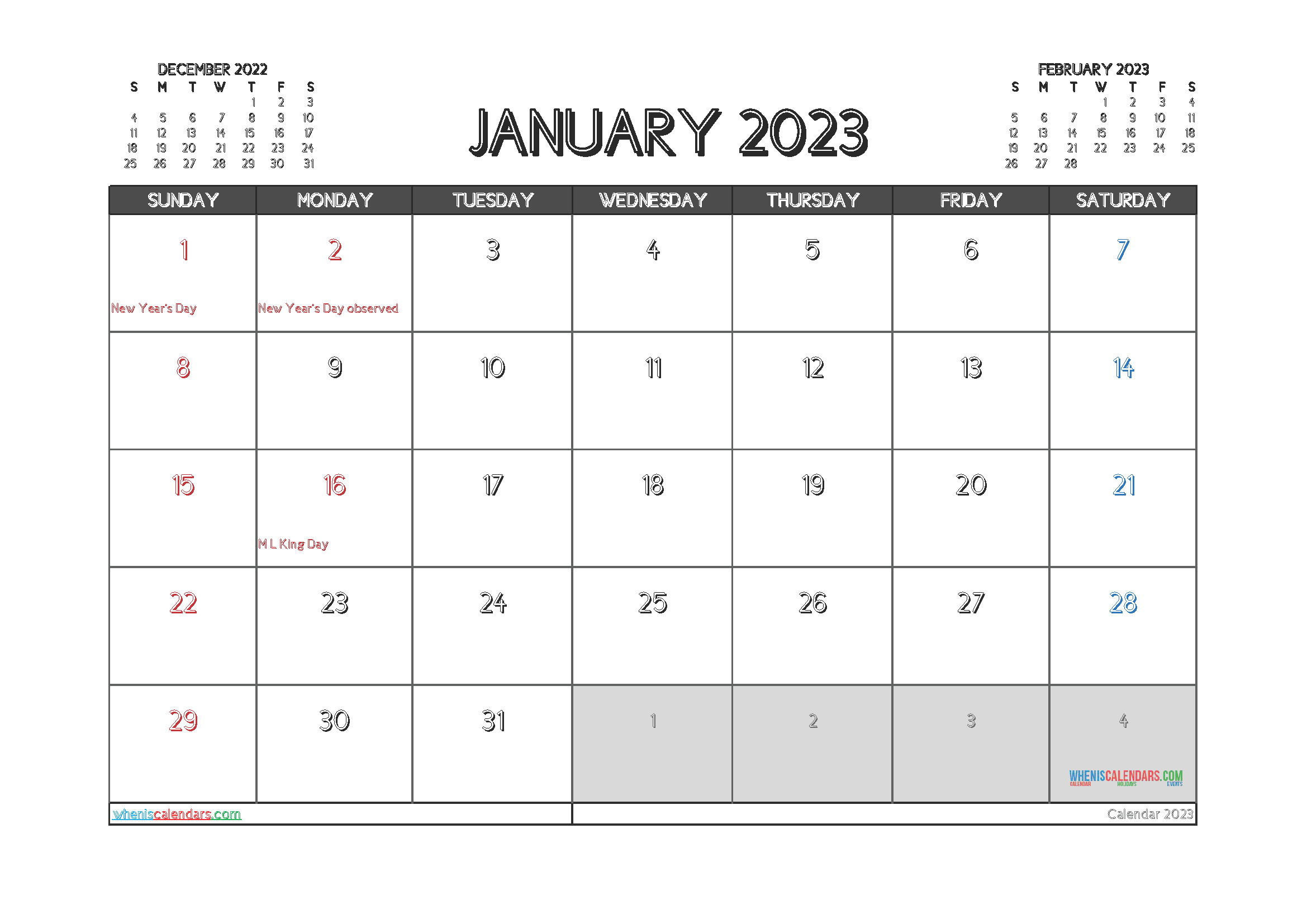 Free 2023 Calendar Template With Holidays Time And Date Calendar 2023 