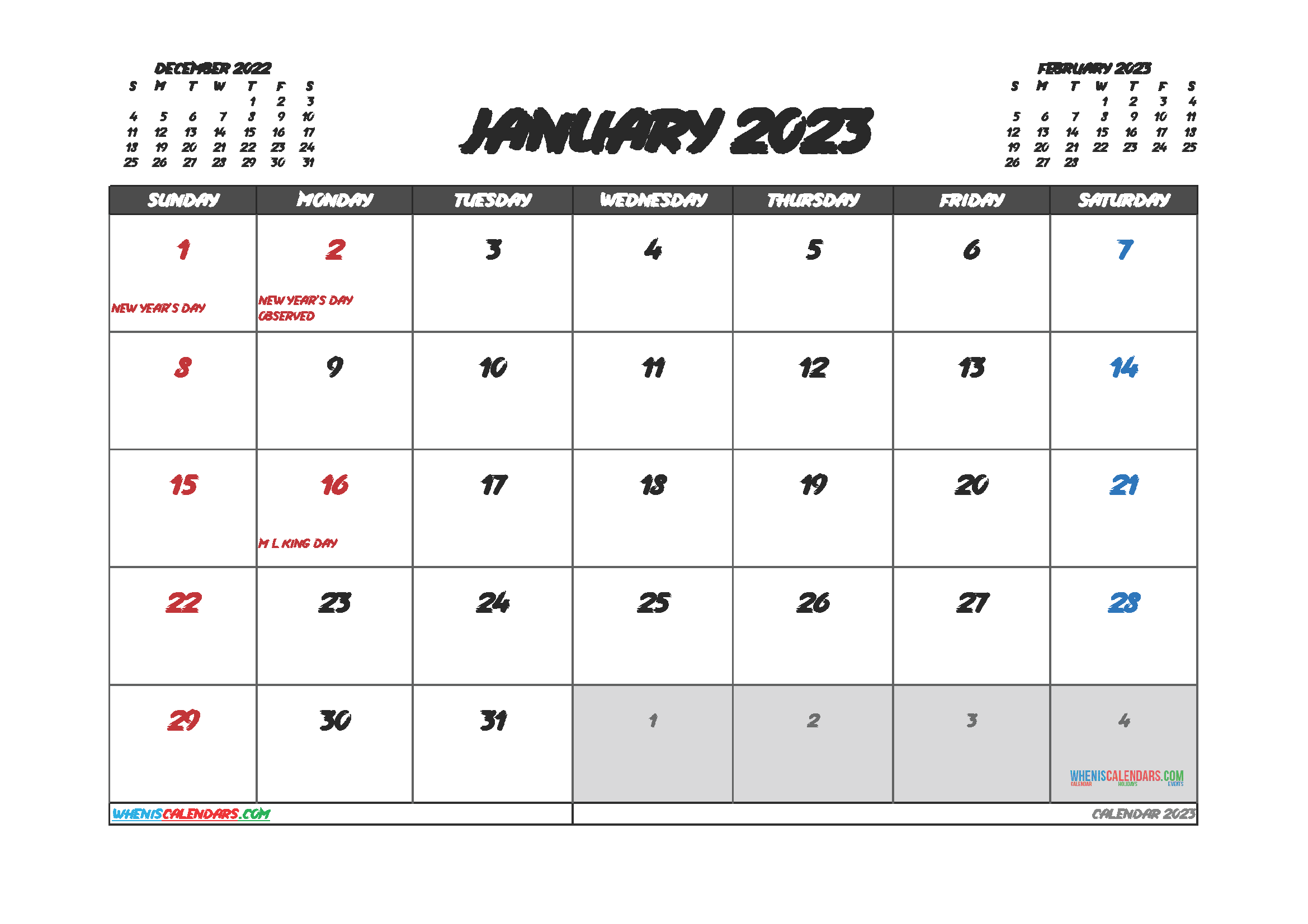 Cute January 2023 Calendar