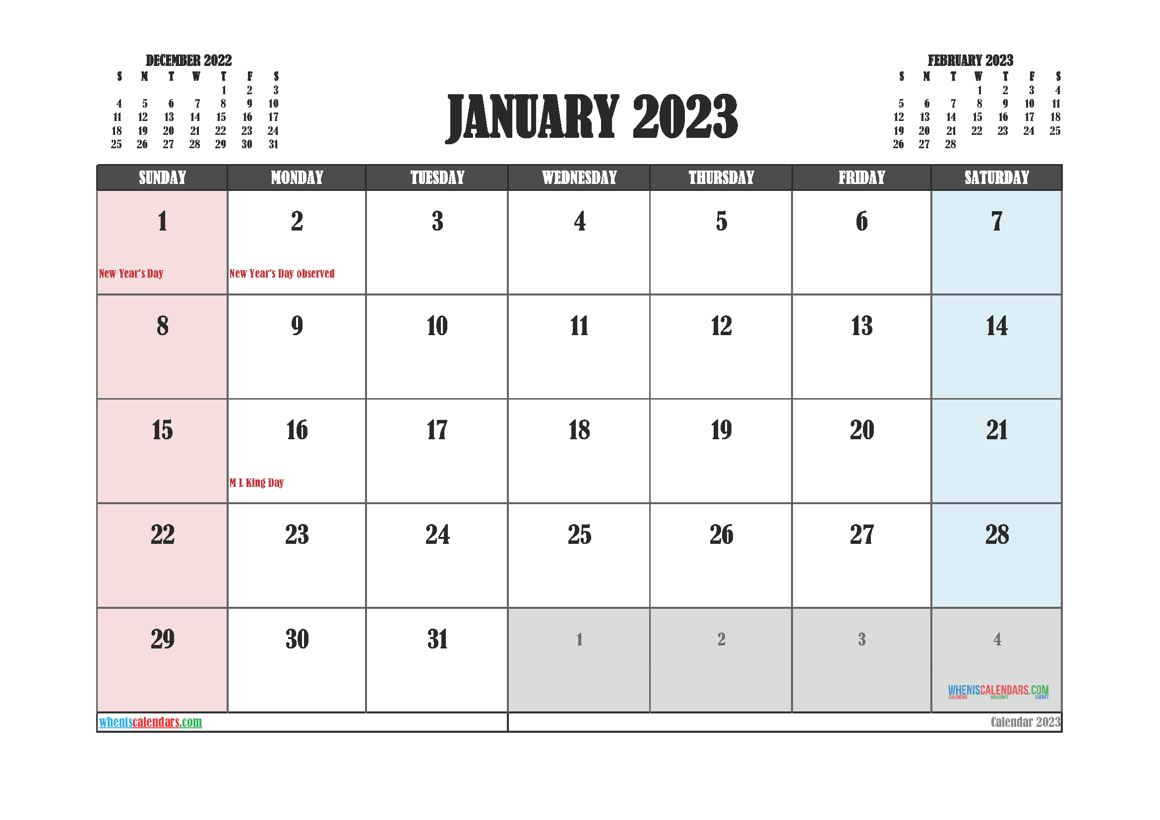 Free January 2023 Calendar Cute