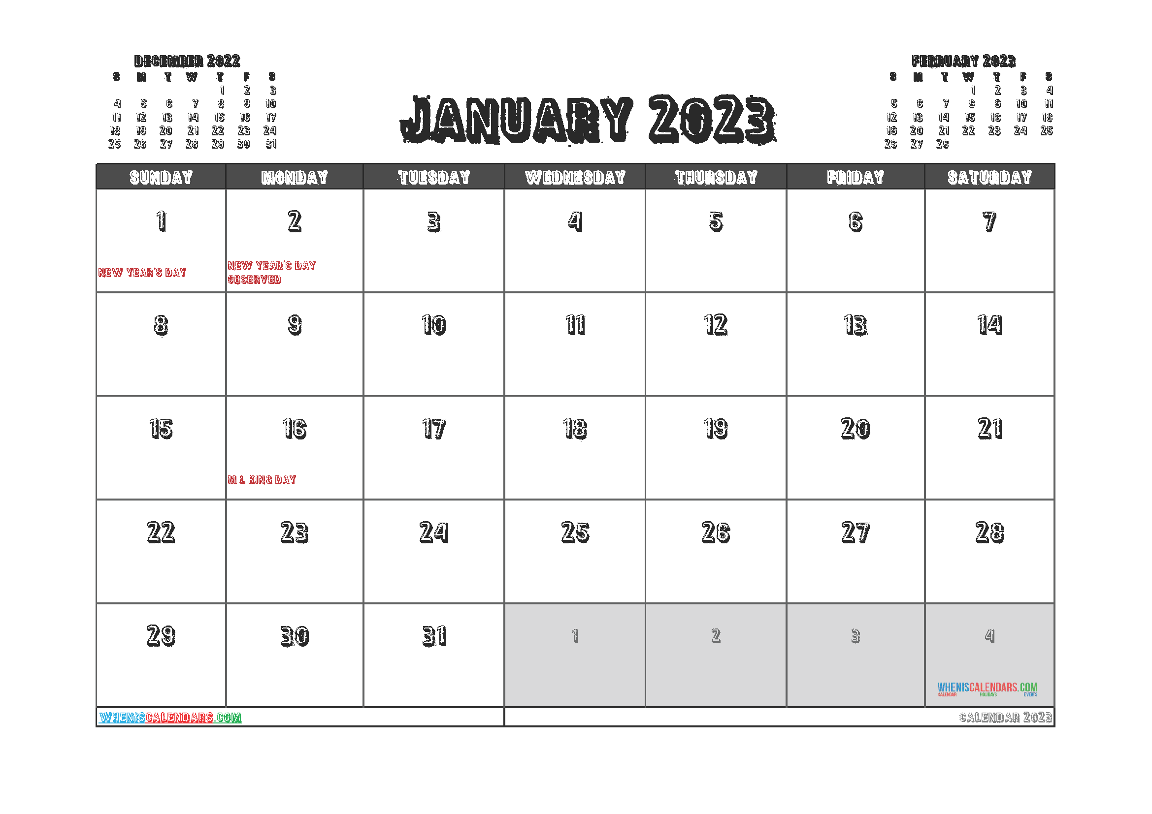 Free Blank Calendar January 2023