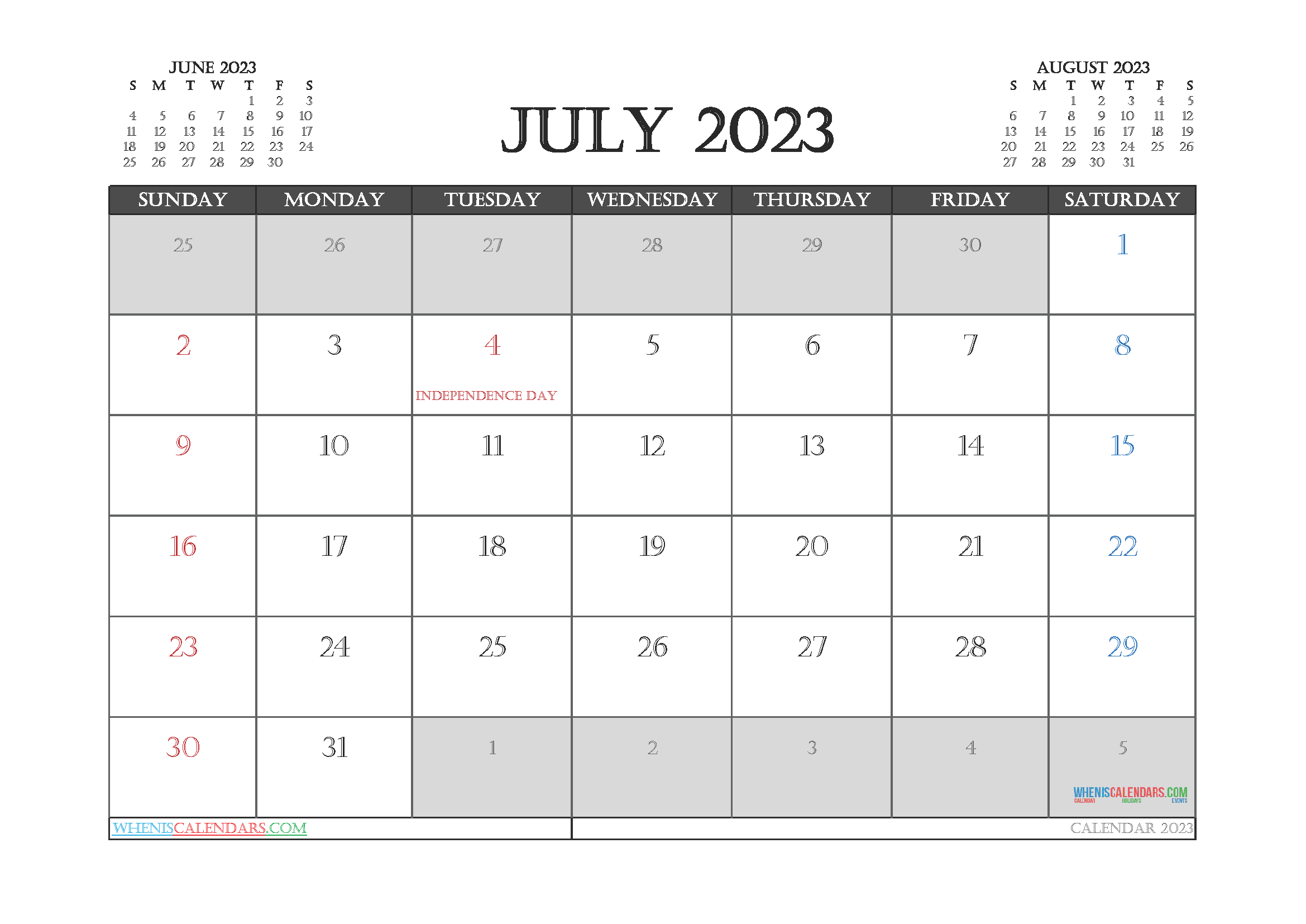 Free July 2023 Calendar Printable Cute