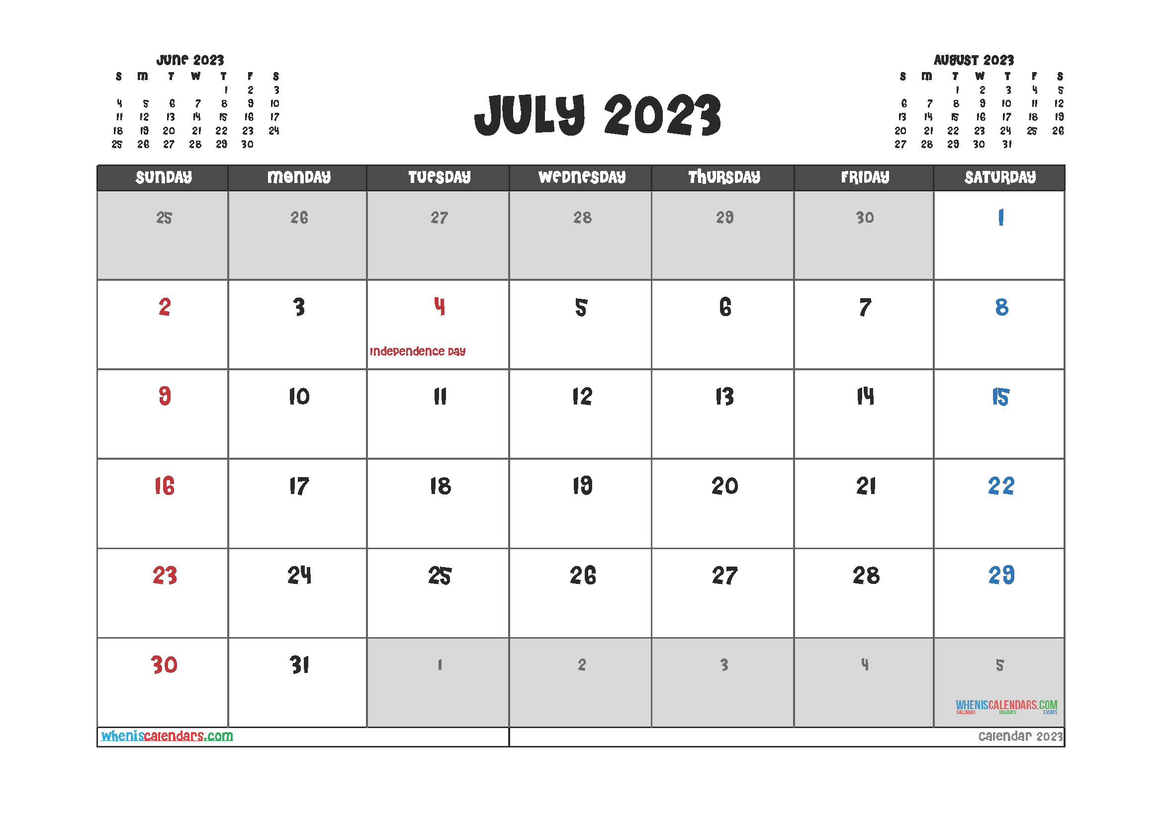 July 2023 Calendar Printable For Free