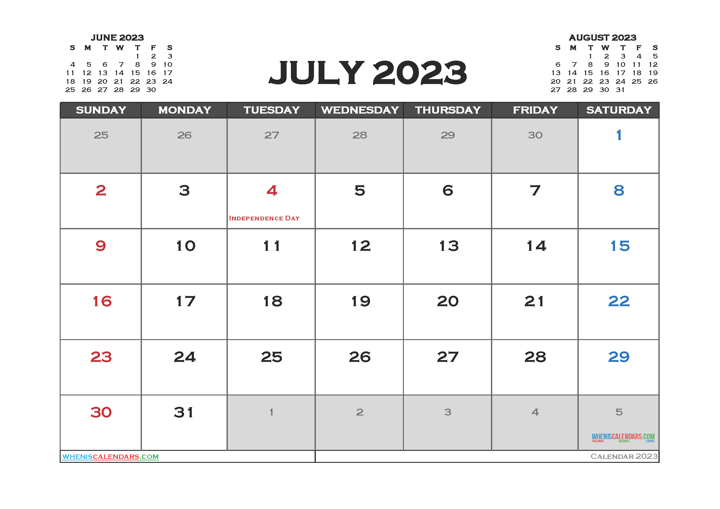 Free Editable July 2023 Calendar