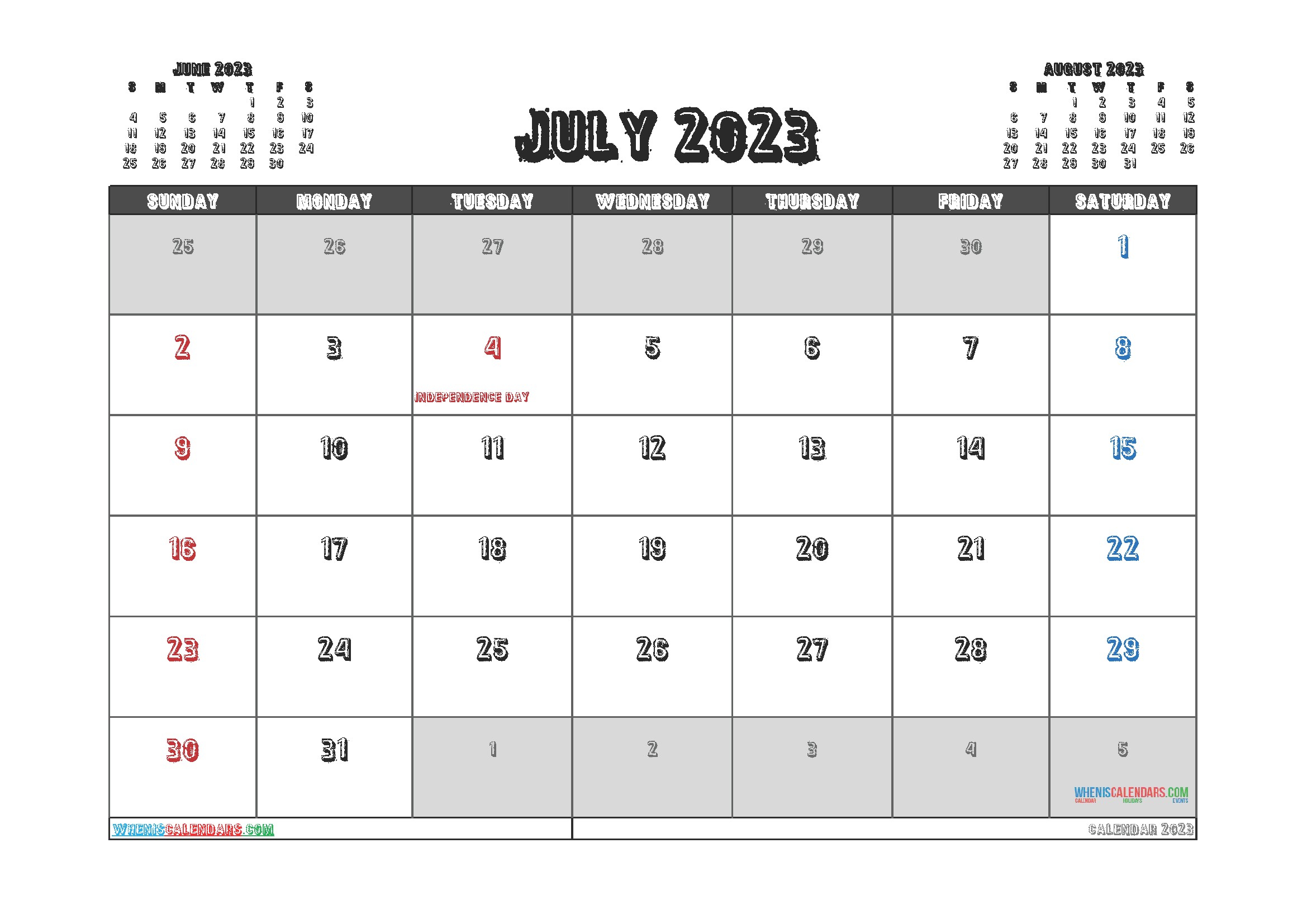 Free July 2023 Calendar Printable Free Download