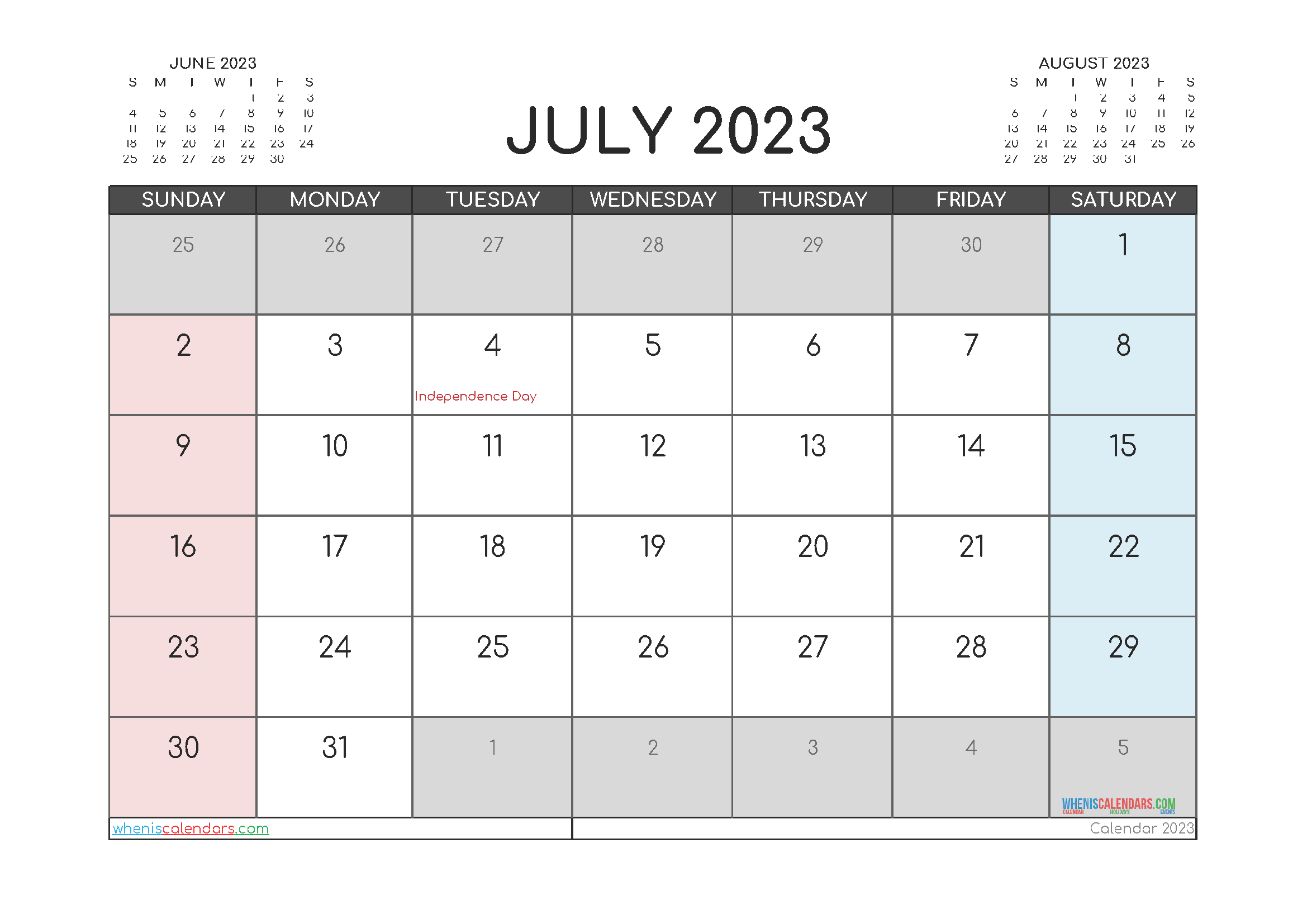July 2023 Calendar Printable Free