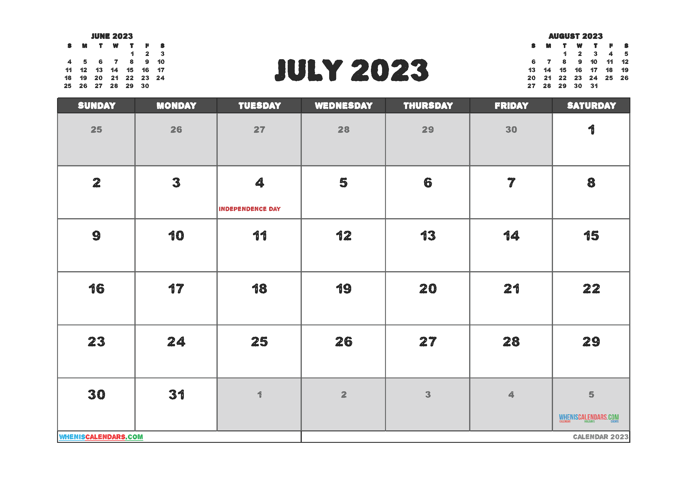 Free Printable Calendar July 2023