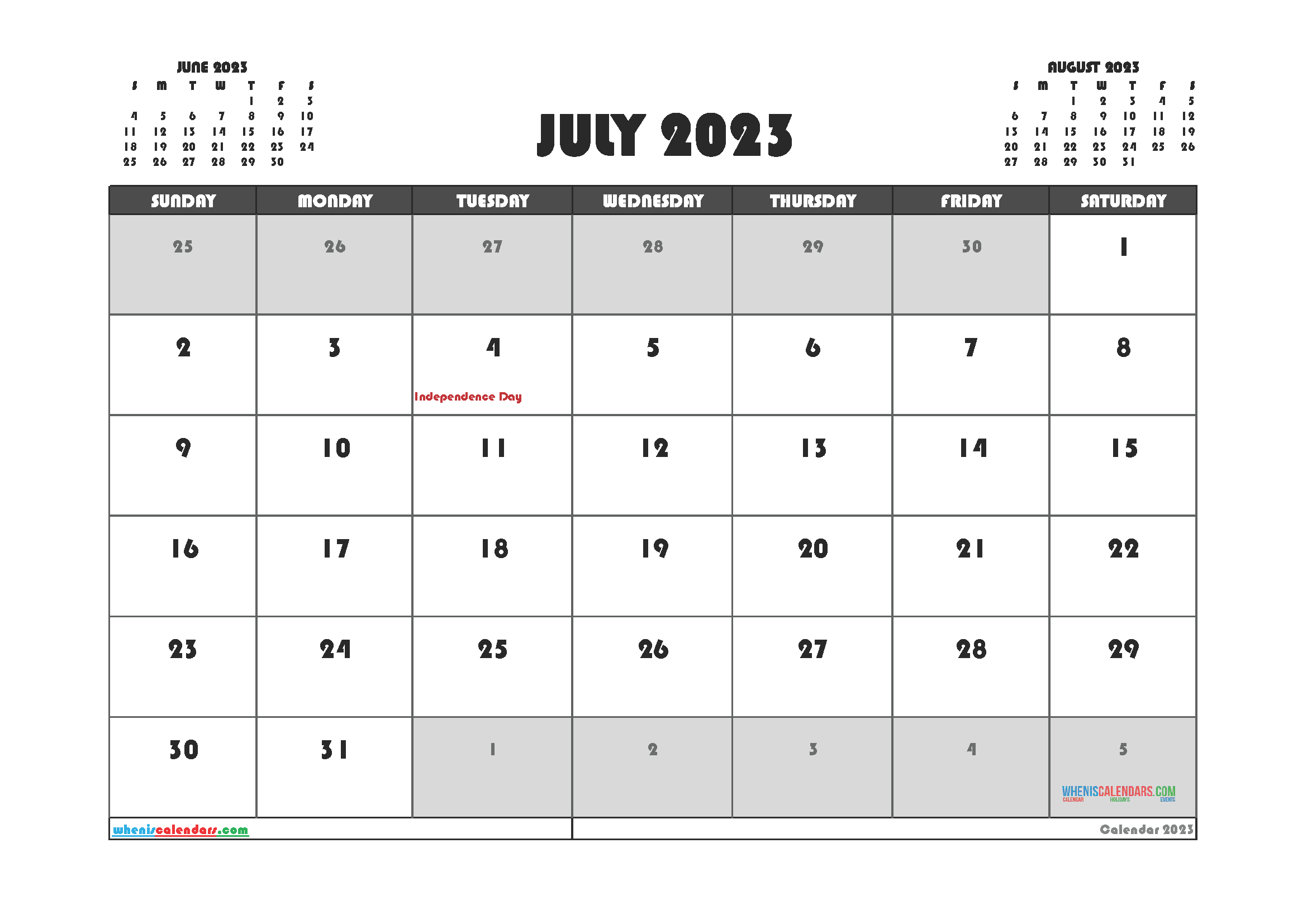 Free Editable July 2023 Printable Calendar