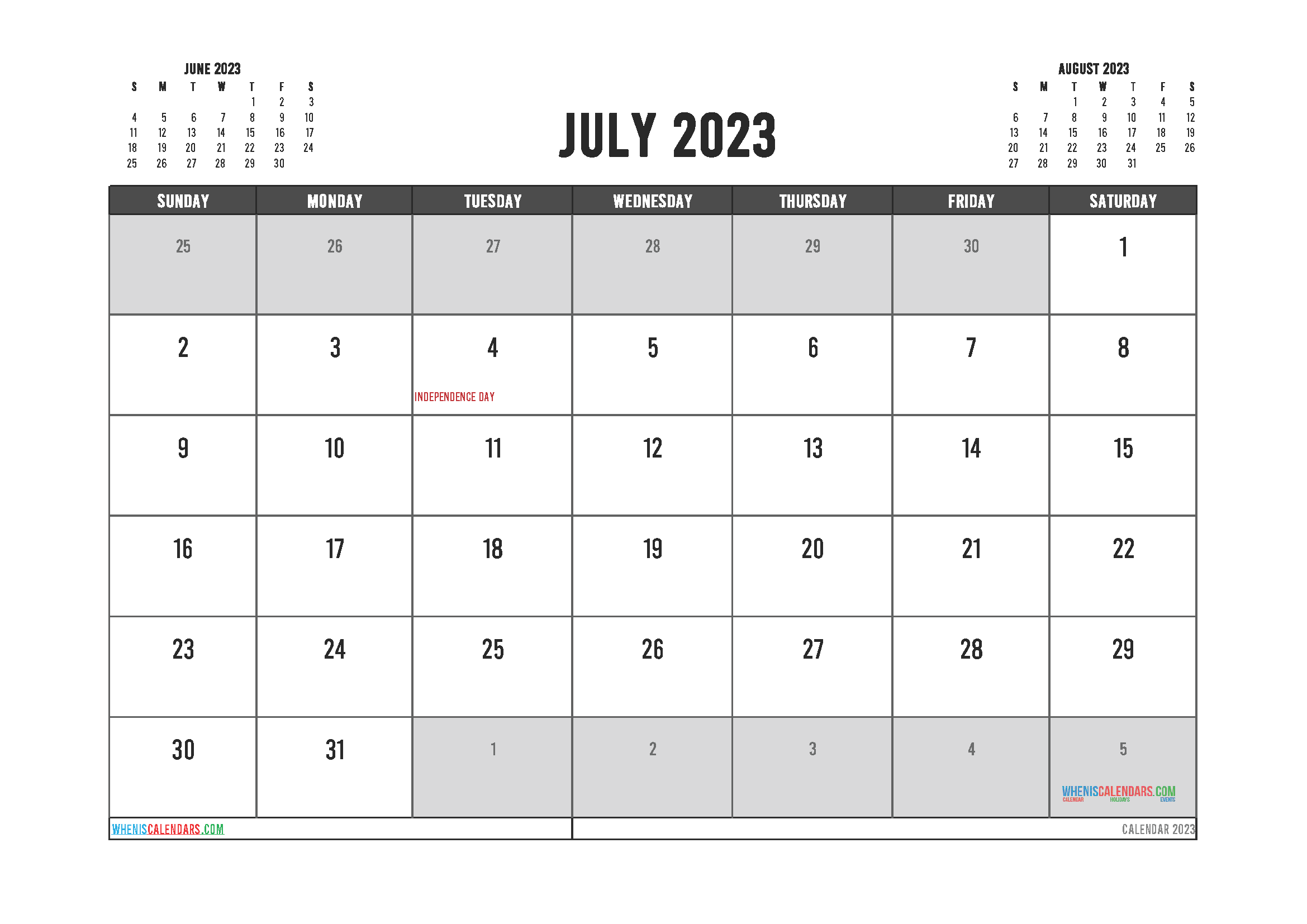 Free Blank Calendar July 2023