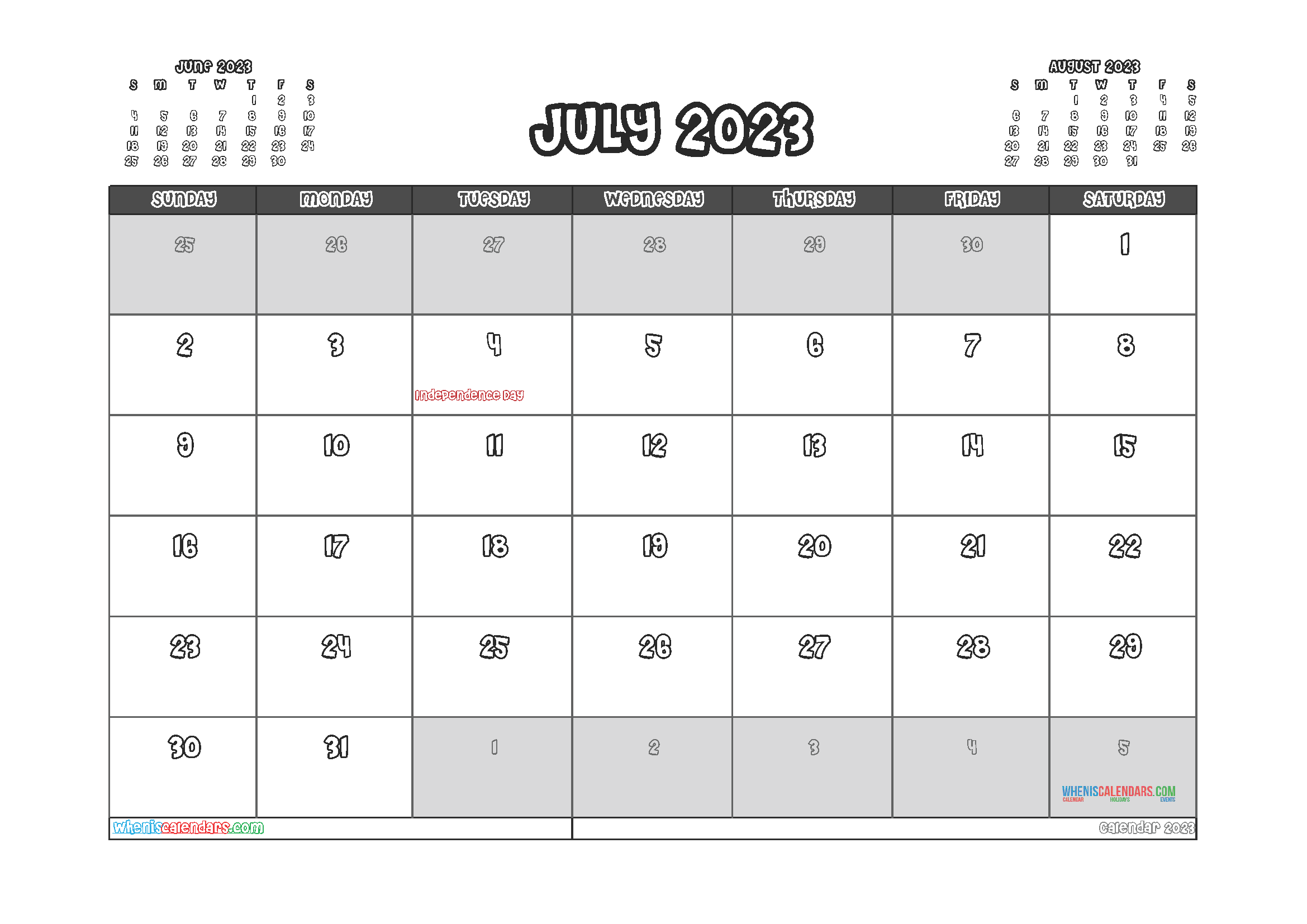 Editable July 2023 Calendar Printable