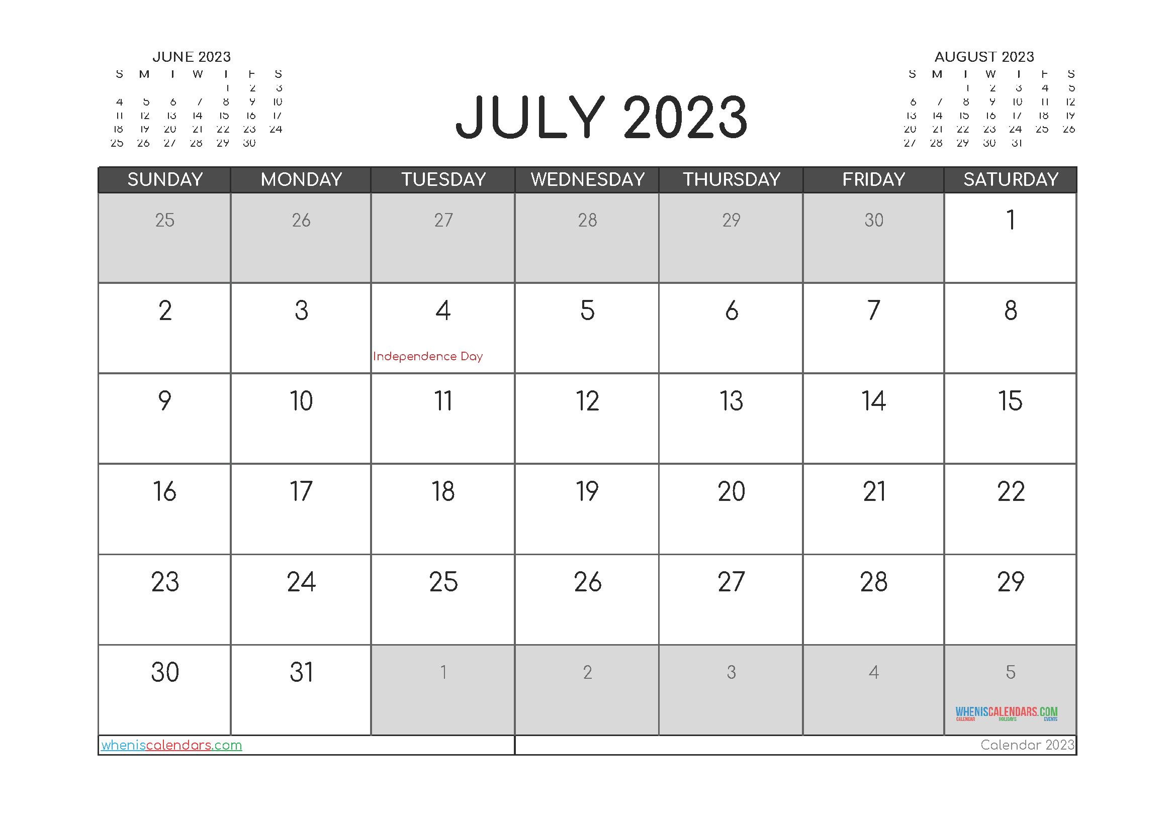 Printable July 2023 Calendar Free