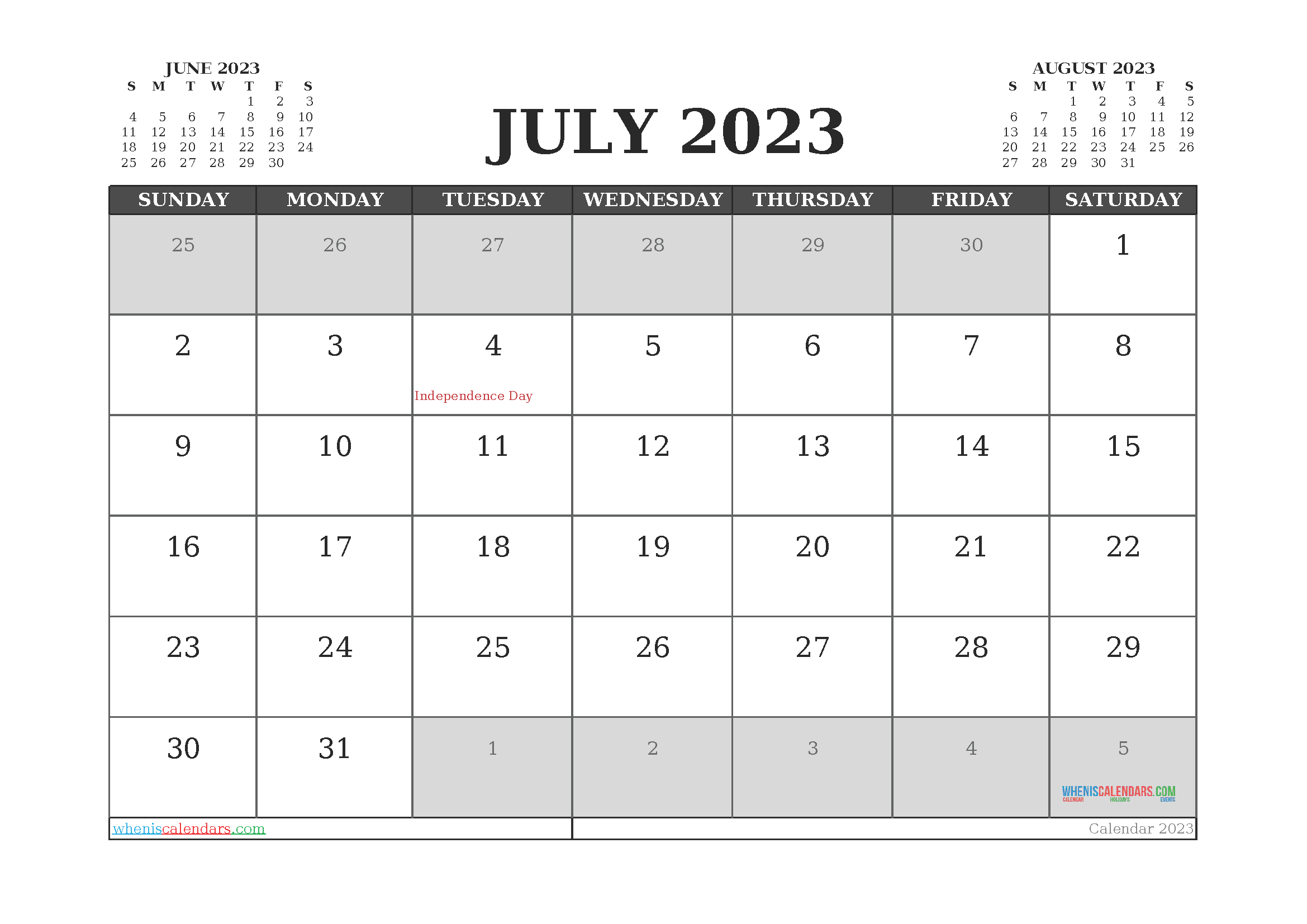 Free July 2023 Calendar PDF