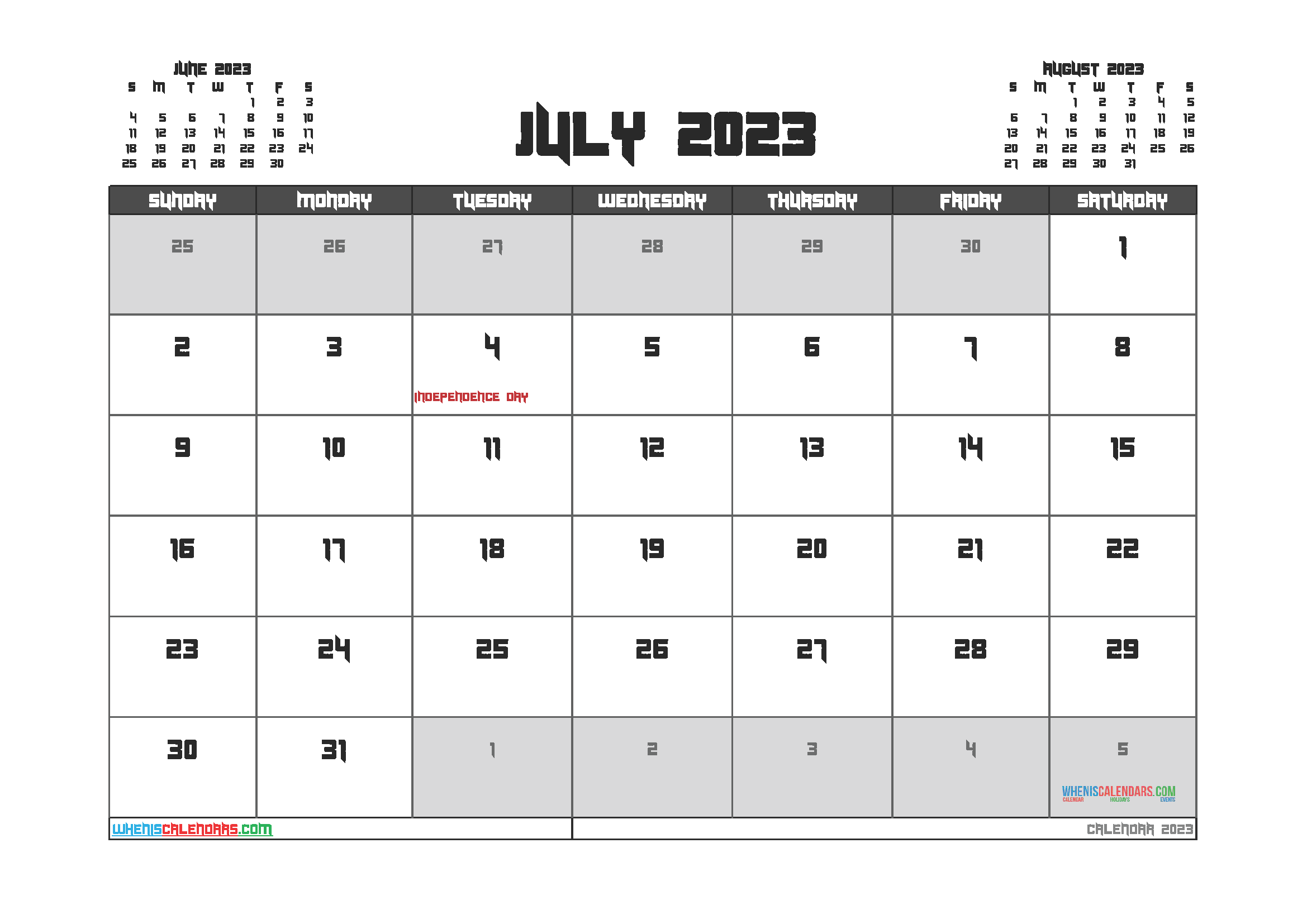 Free July 2023 Printable Calendar PDF