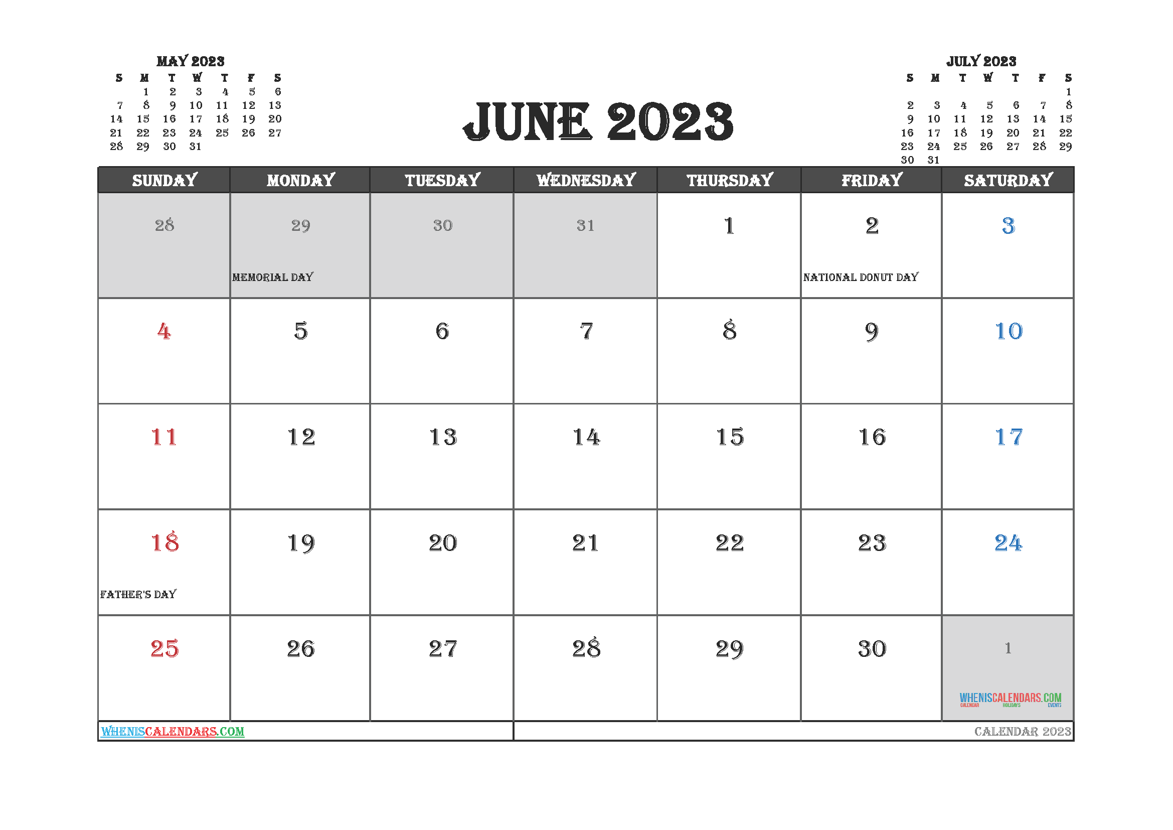 Free Cute June 2023 Calendar