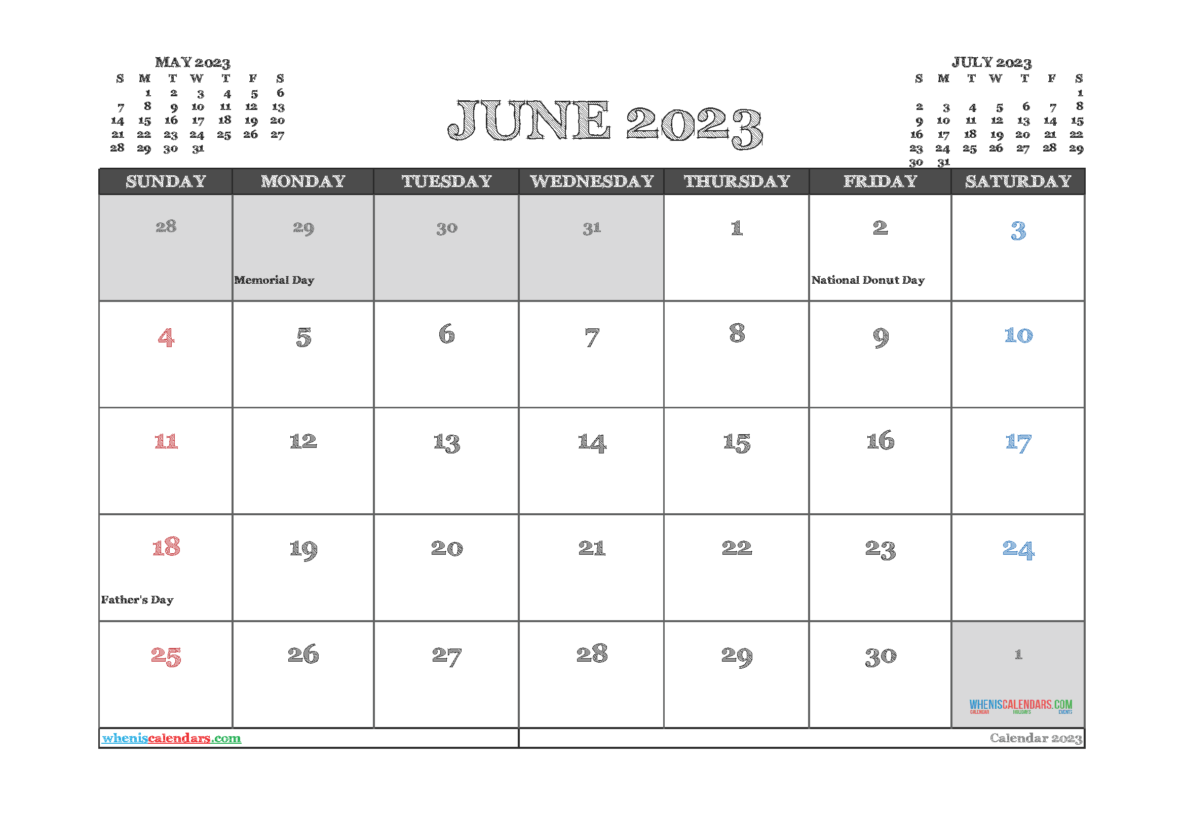 Printable June 2023 Calendar Free