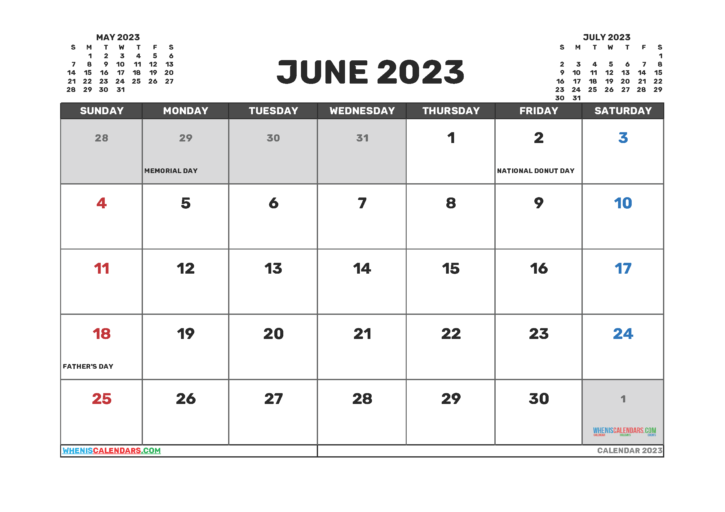 Free Editable Calendar June 2023 PDF