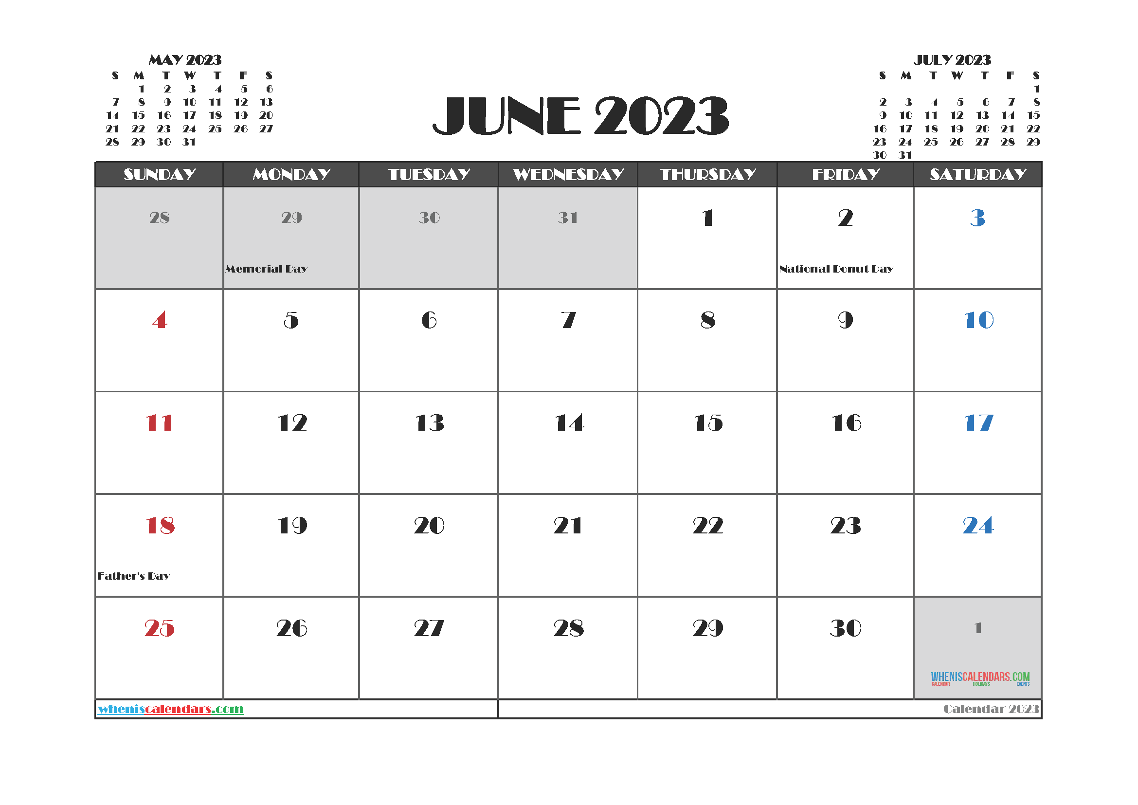 Free Printable 2023 Calendar June