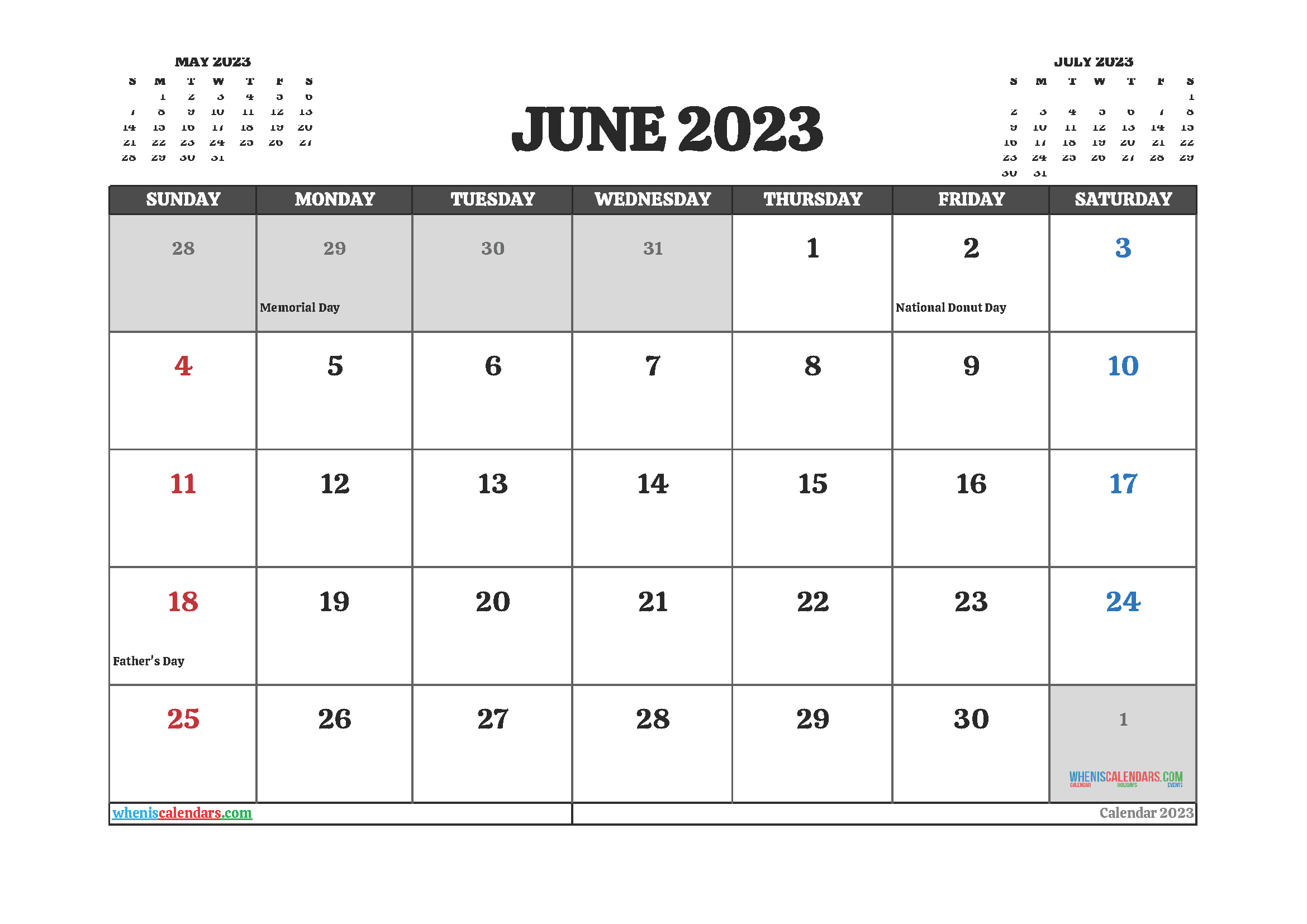 June 2023 Free Calendar Printable