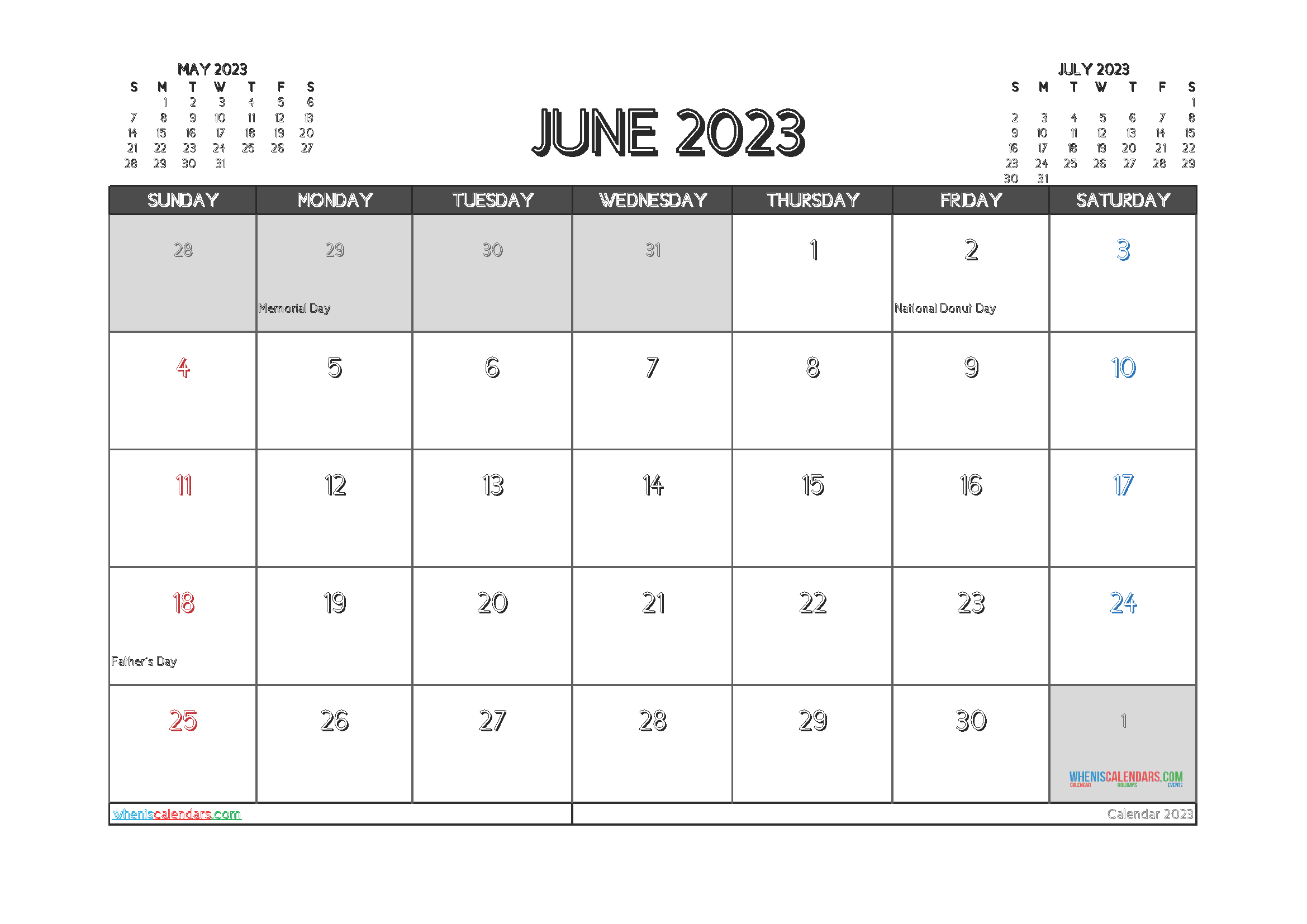 Printable Calendar June 2023 Free