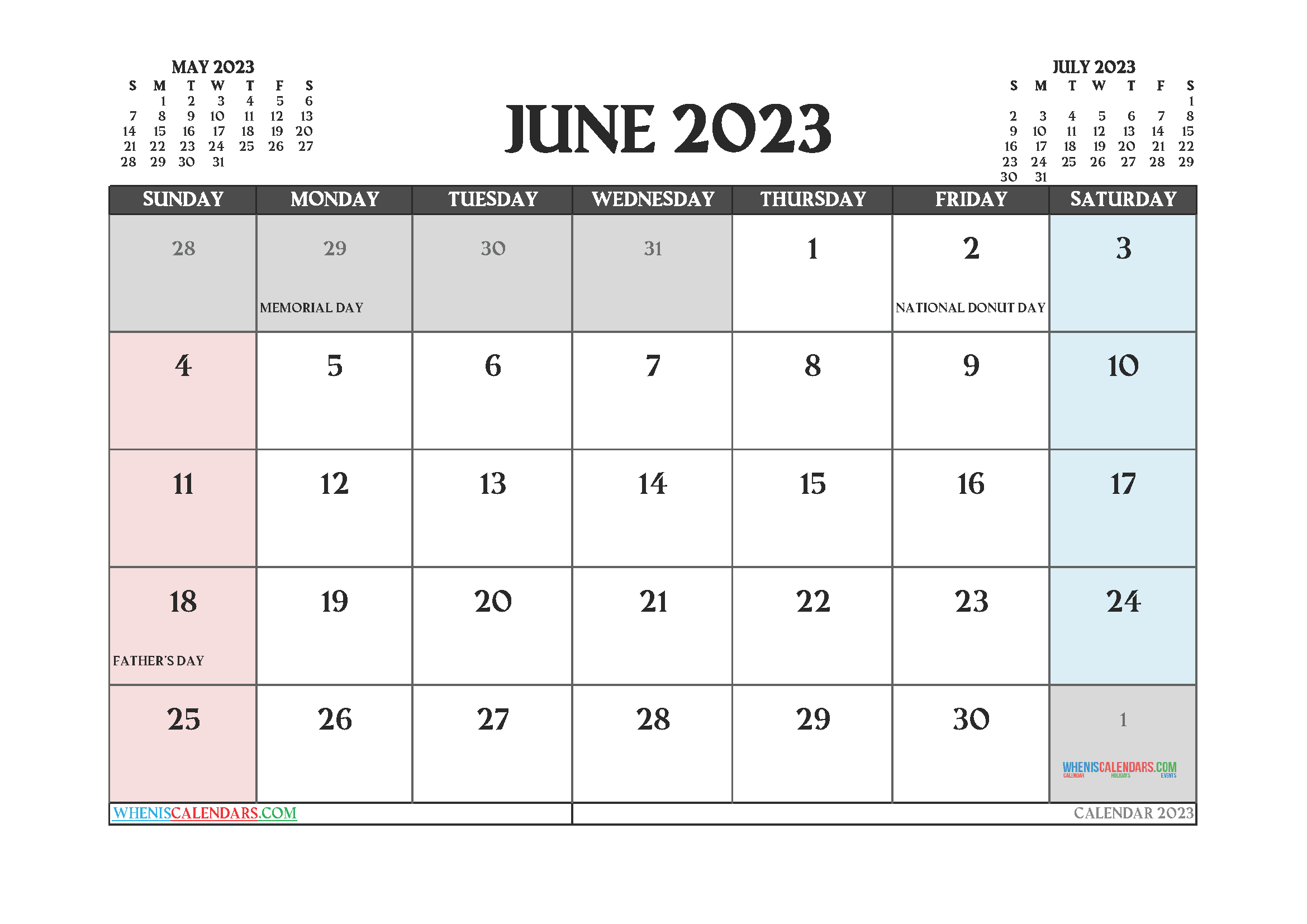 Free June 2023 Printable Calendar PDF