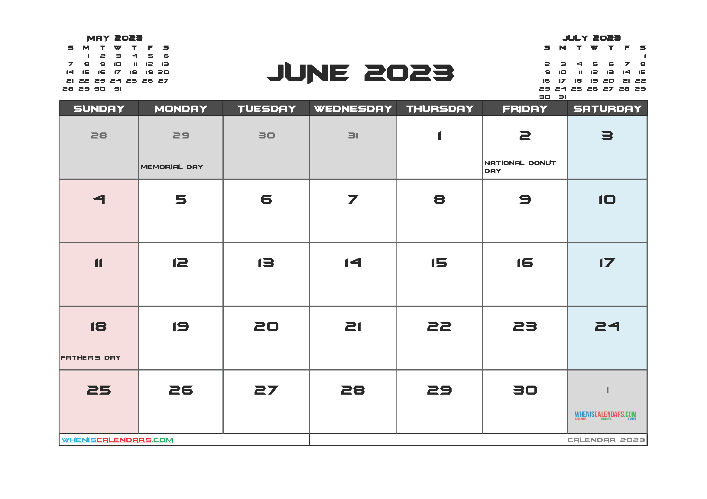 Free Printable June Calendar 2023