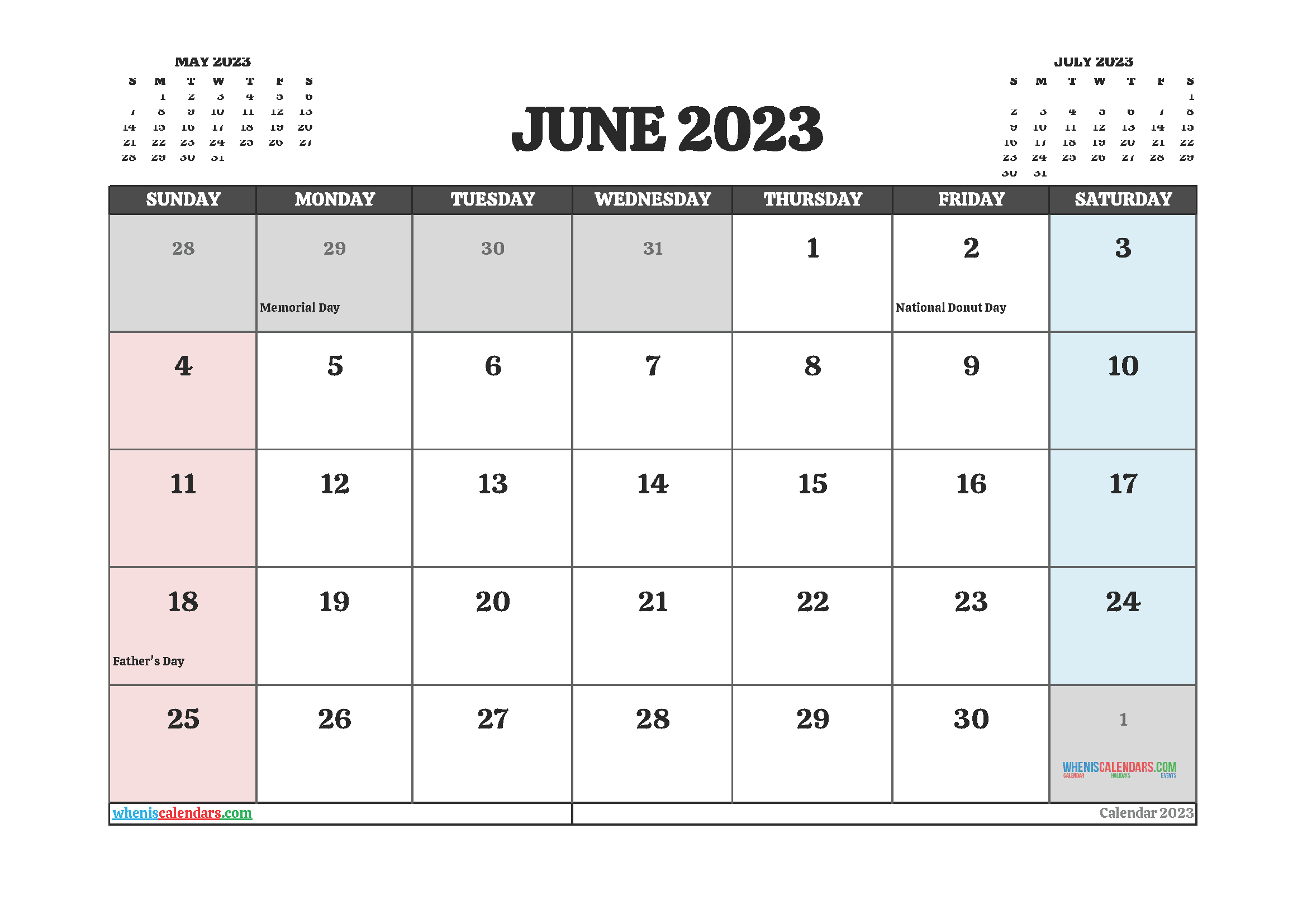 Free Printable Calendars For June 2023