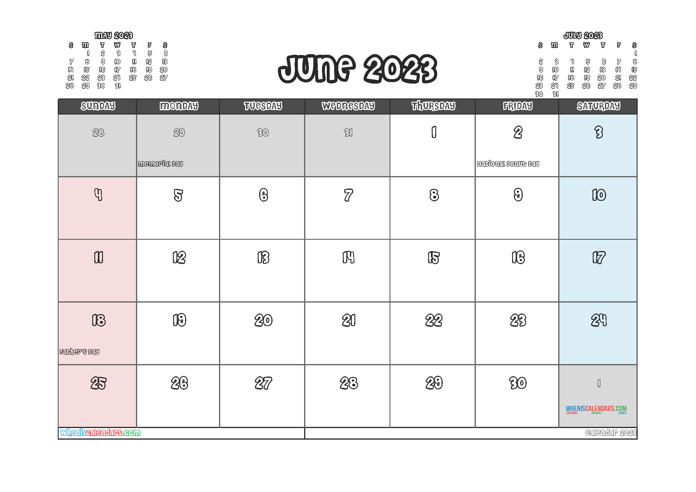 Free June Blank Calendar 2023