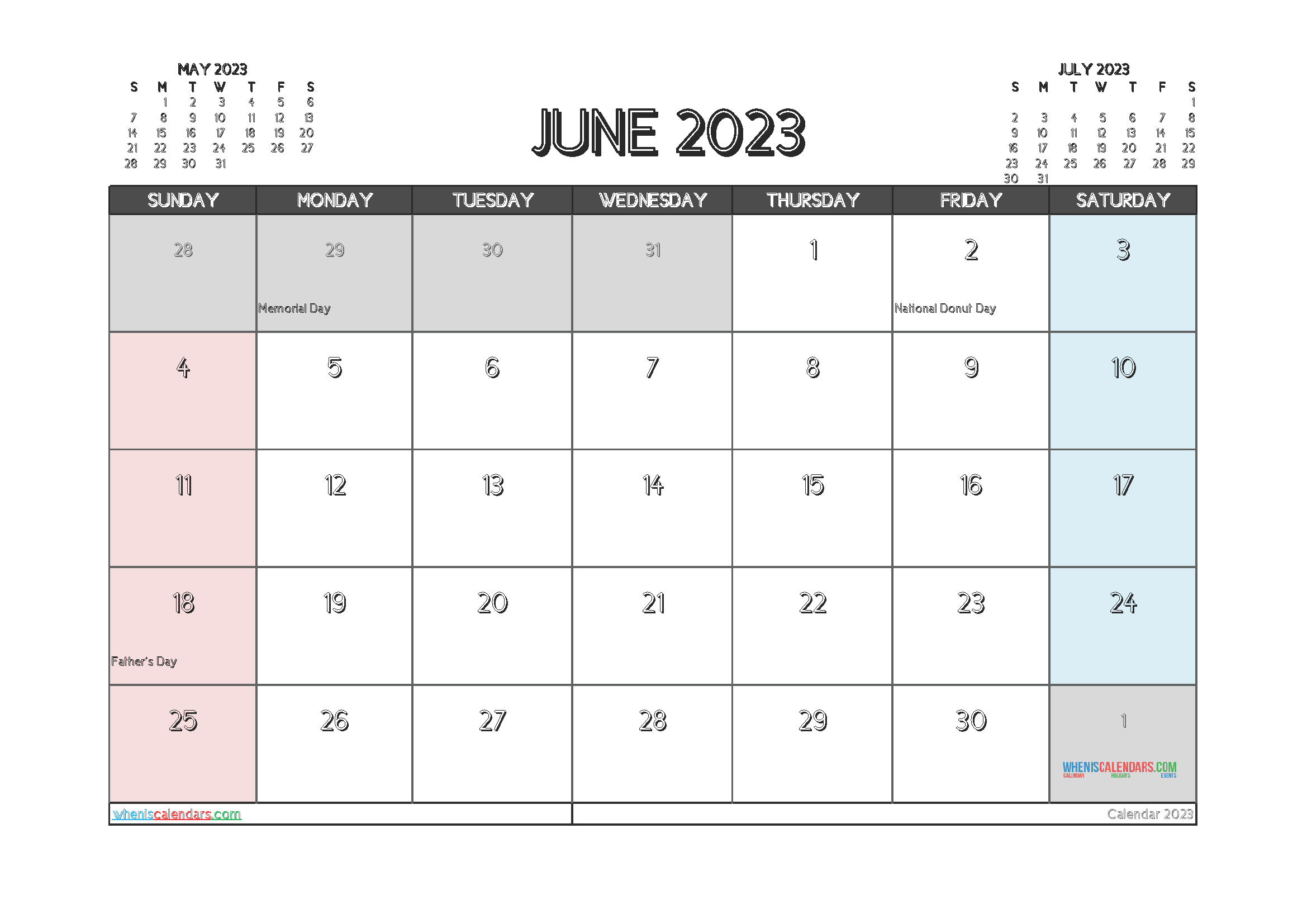 Free June 2023 Printable Calendar