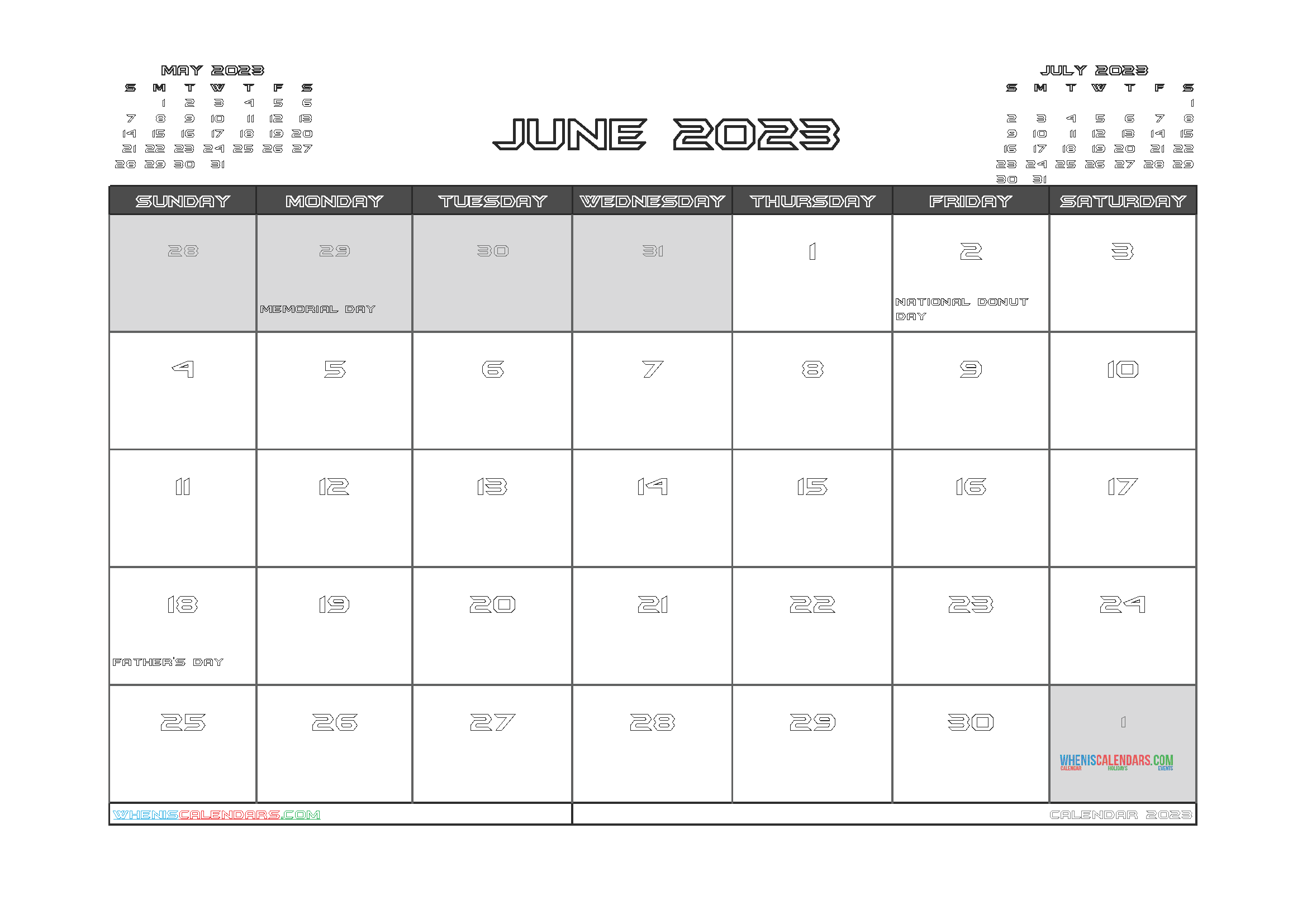 Free Editable Calendar June 2023 PDF