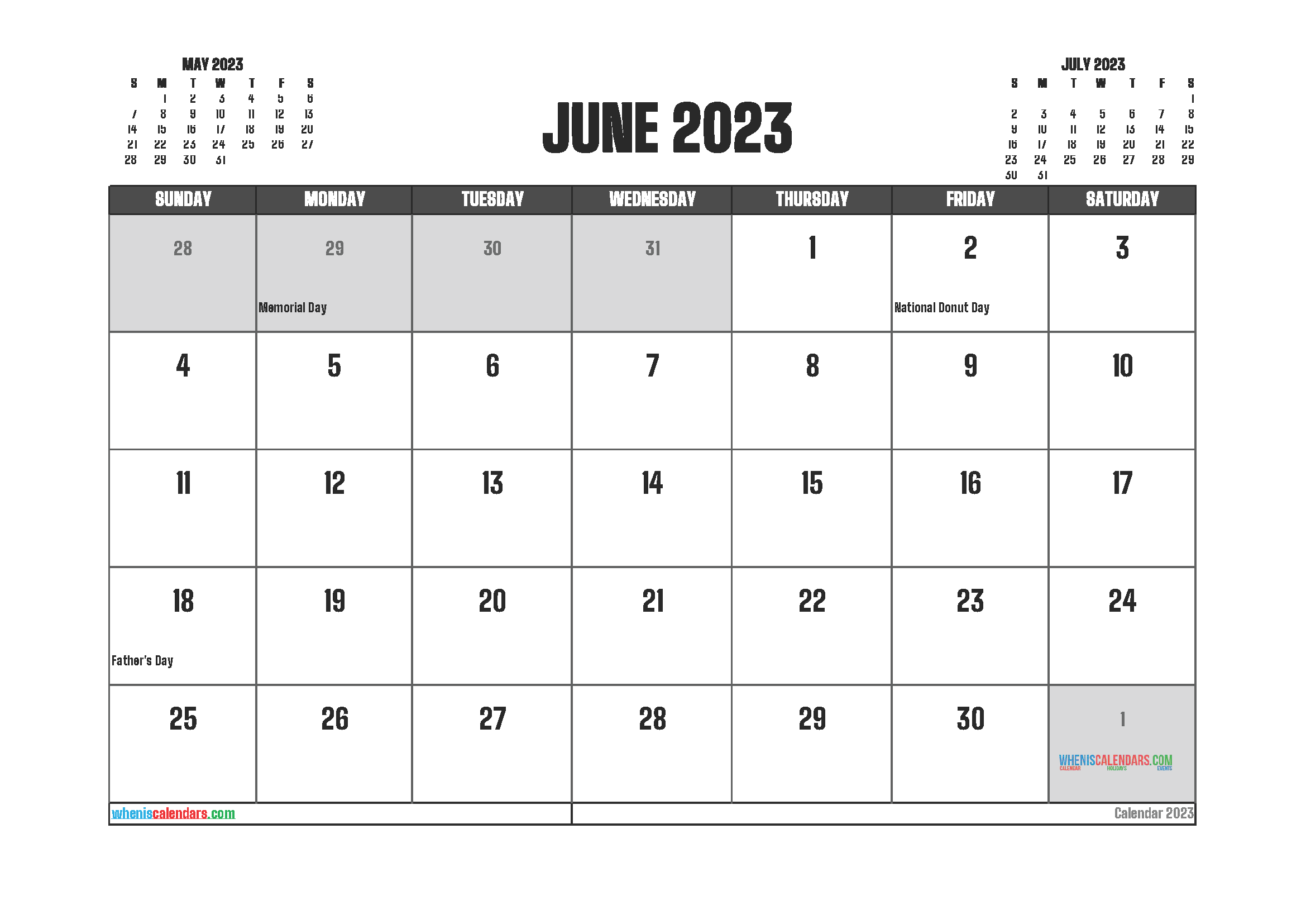 Free June 2023 Printable Calendar