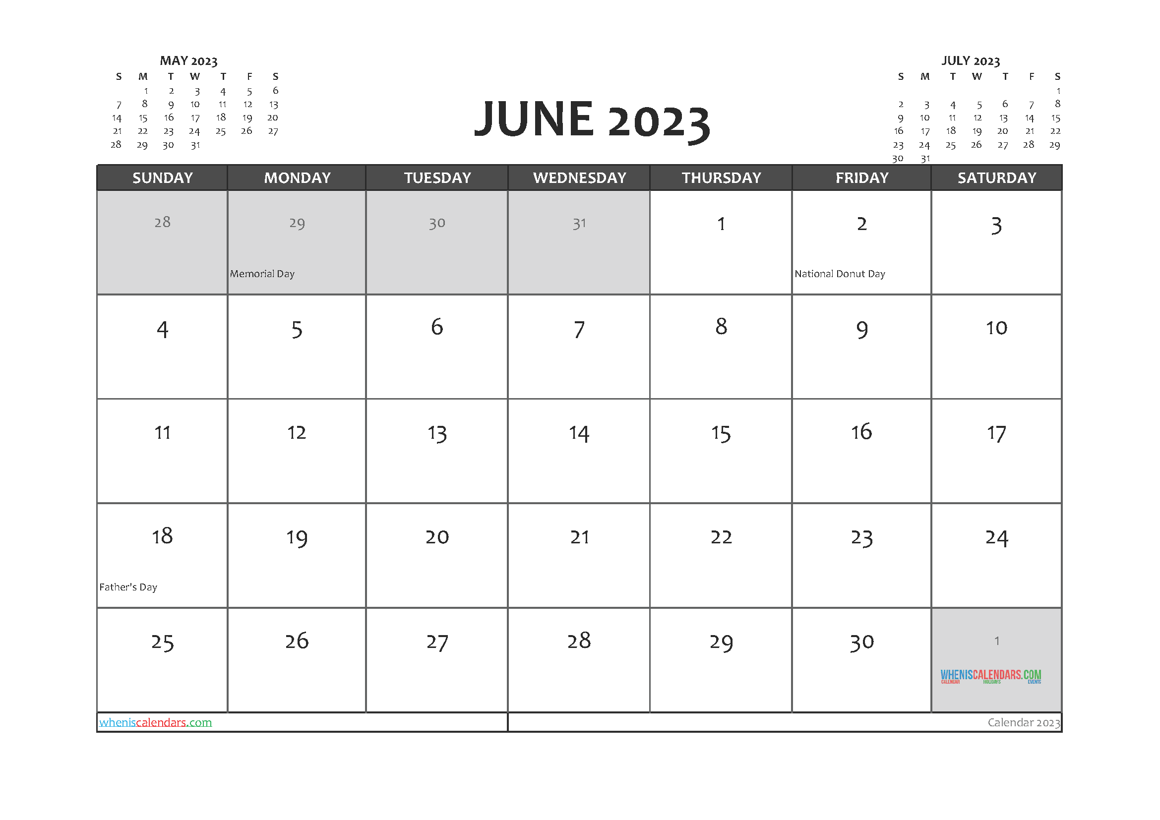 Calendar June 2023 with Holidays