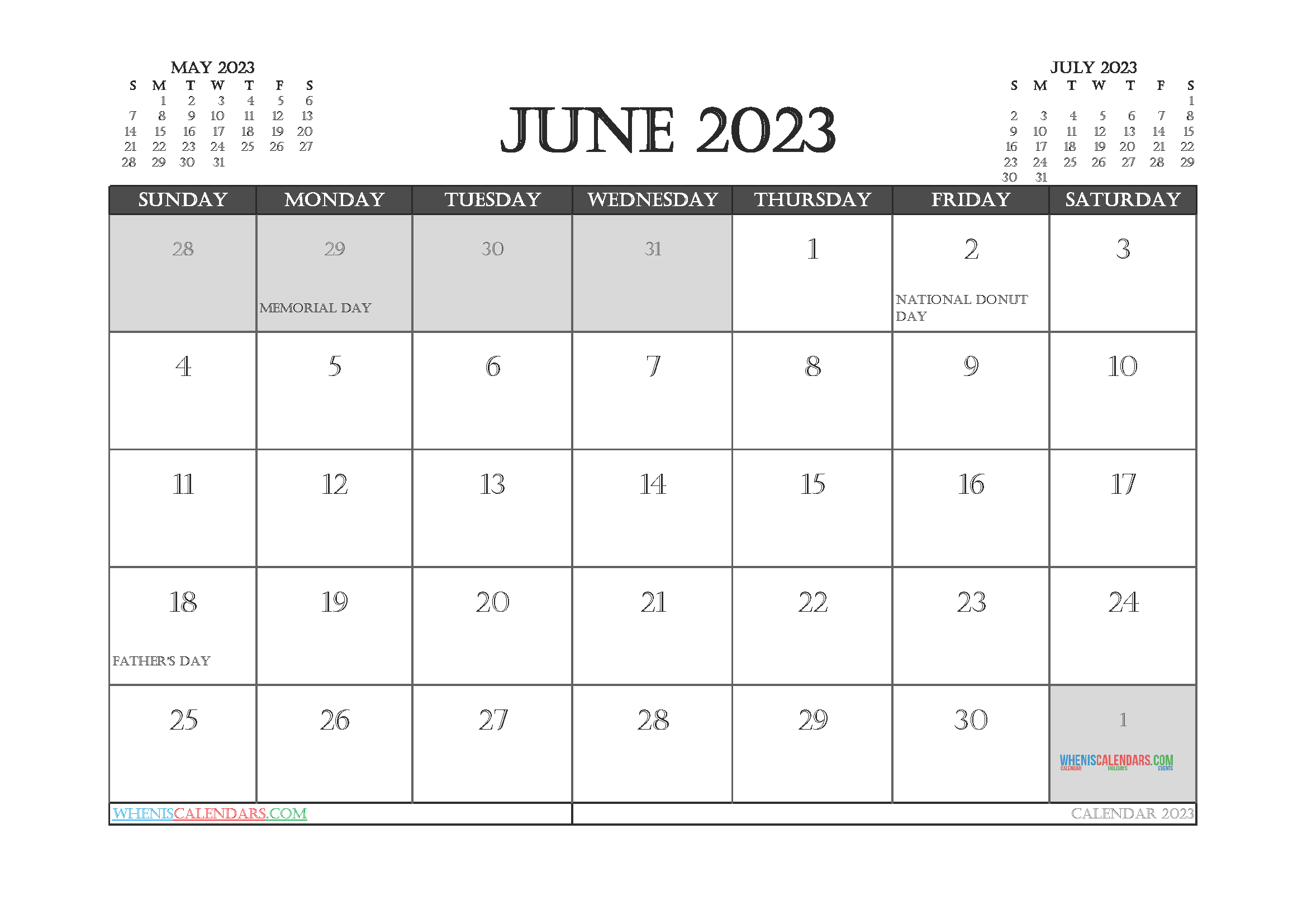 Printable Calendar June 2023 Free