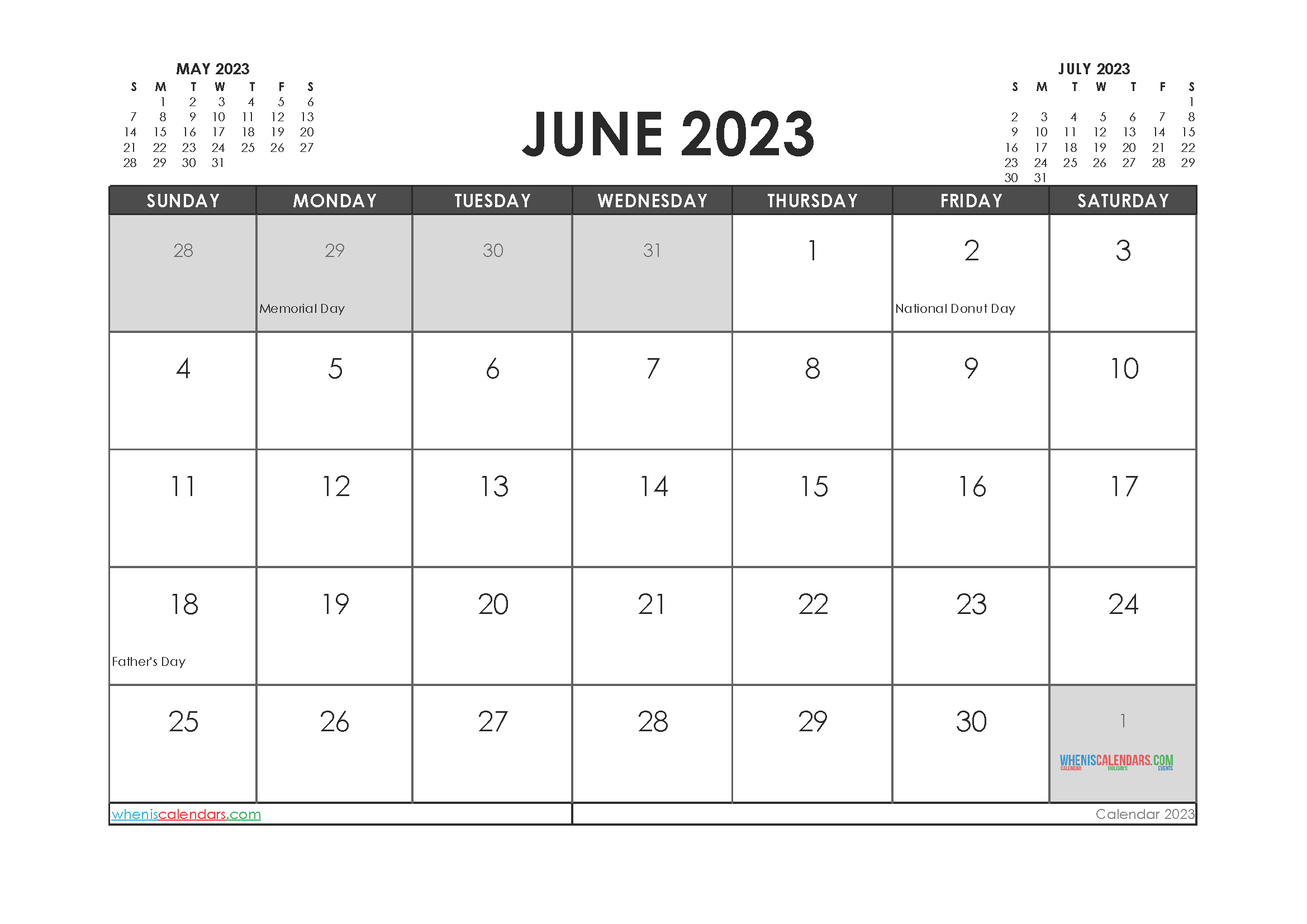 Free June 2023 Printable Calendar PDF