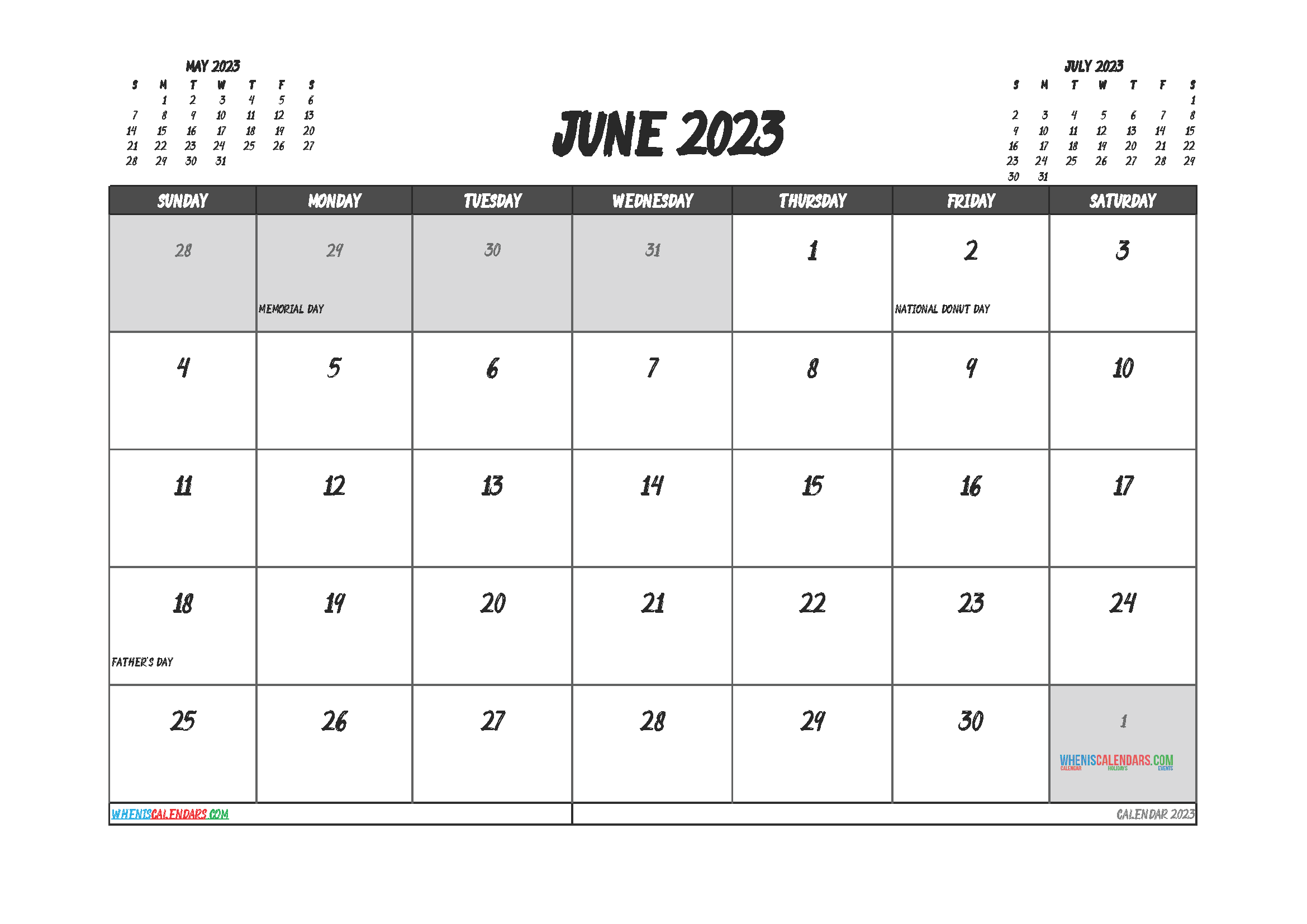 Free Printable Calendar June 2023