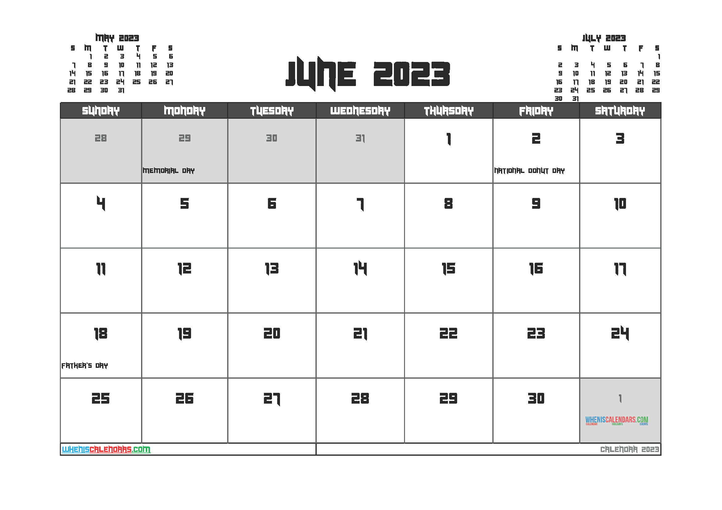 Free June Blank Calendar 2023