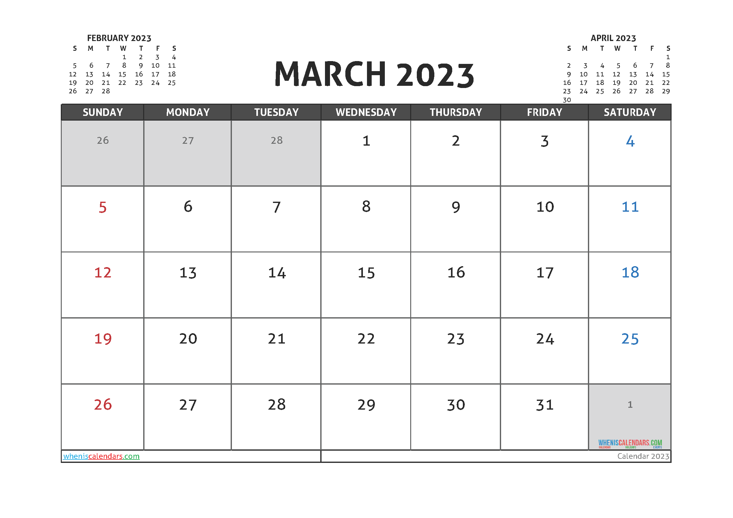 Free Editable Calendar March 2023 PDF