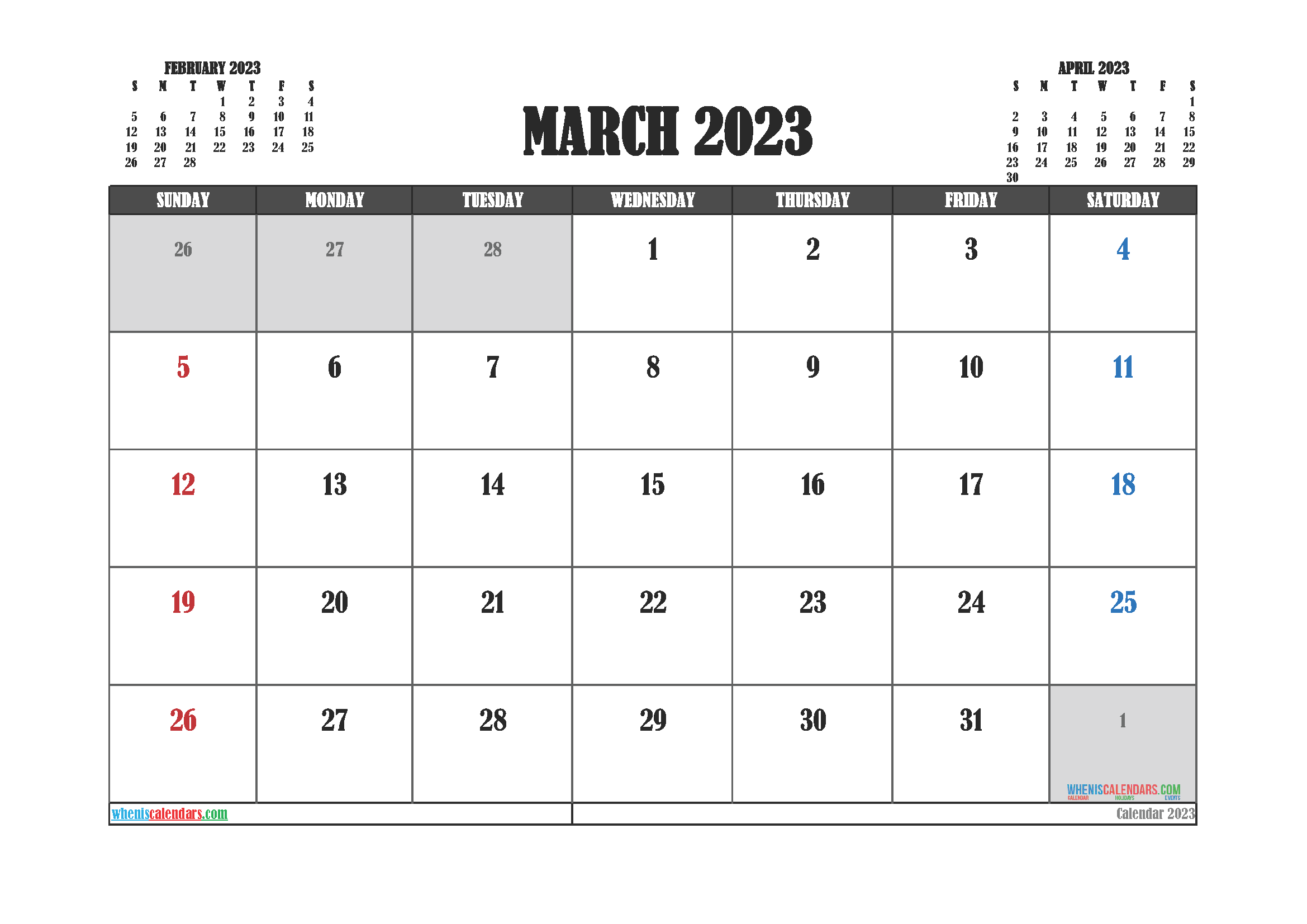 Free Editable March 2023 Calendar