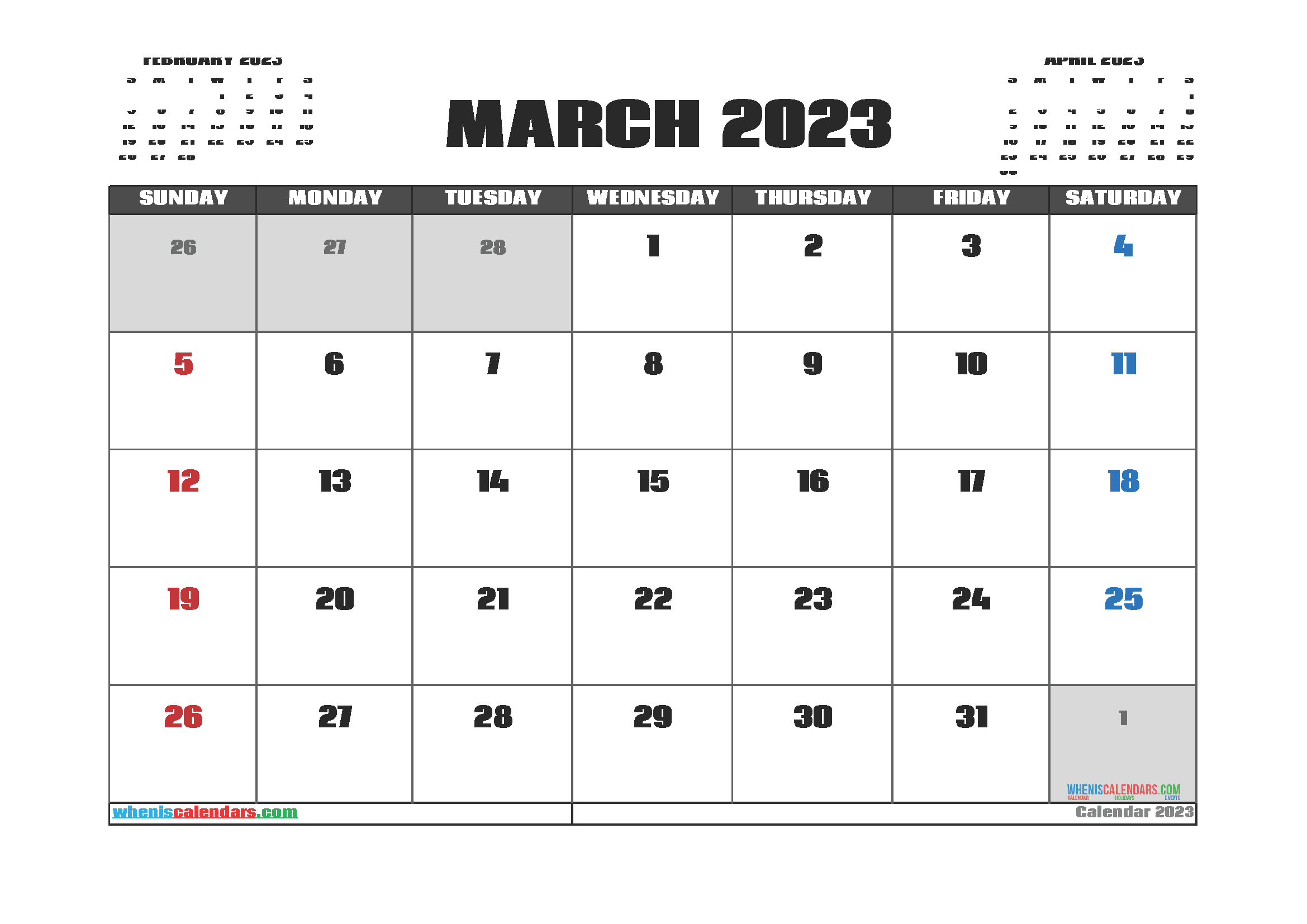 Printable March 2023 Calendar Free