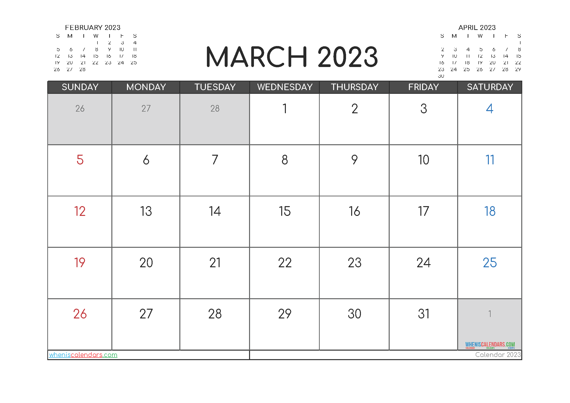 Fillable Calendar March 2023 Printable Word Searches