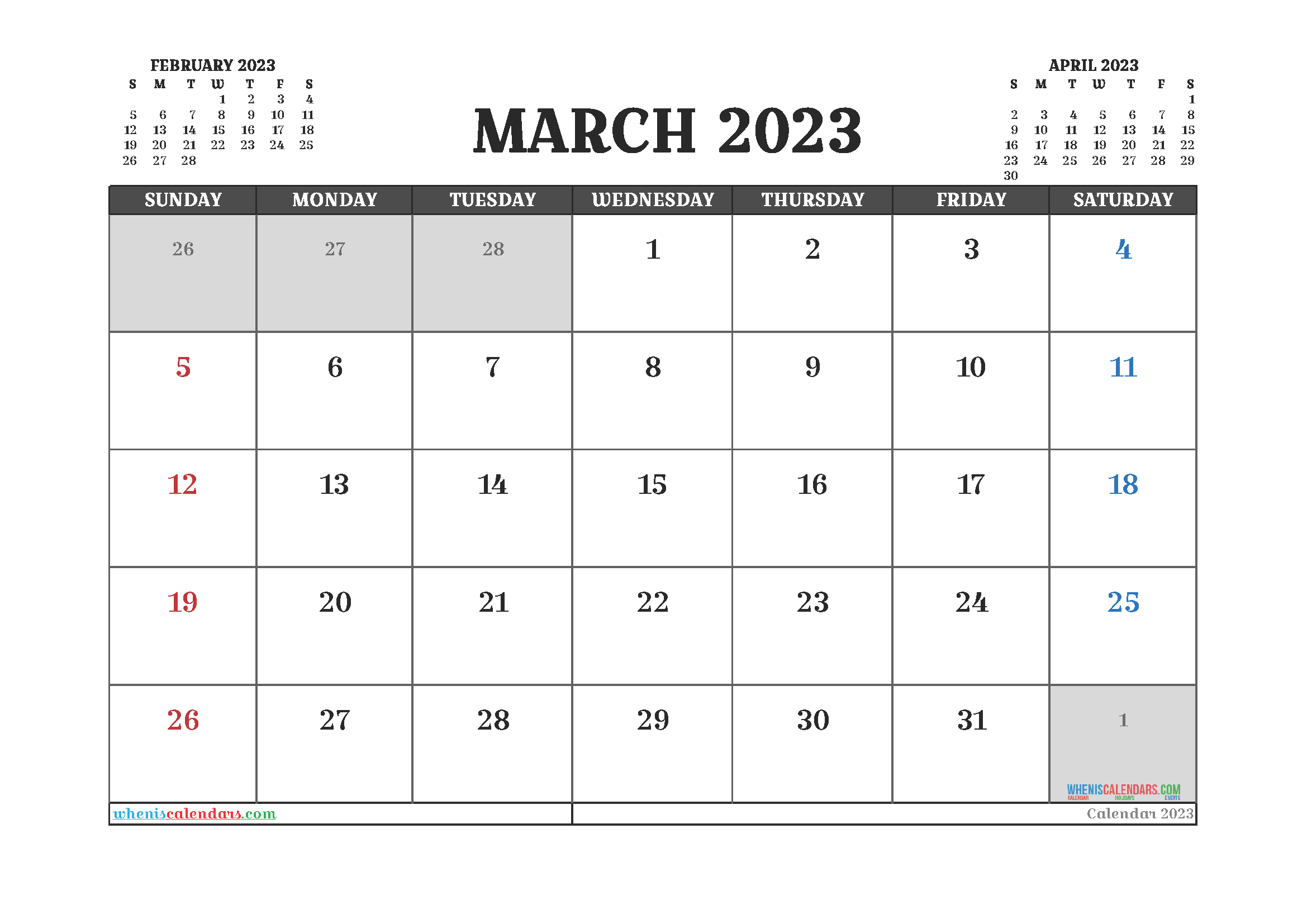 Editable March 2023 Calendar Printable