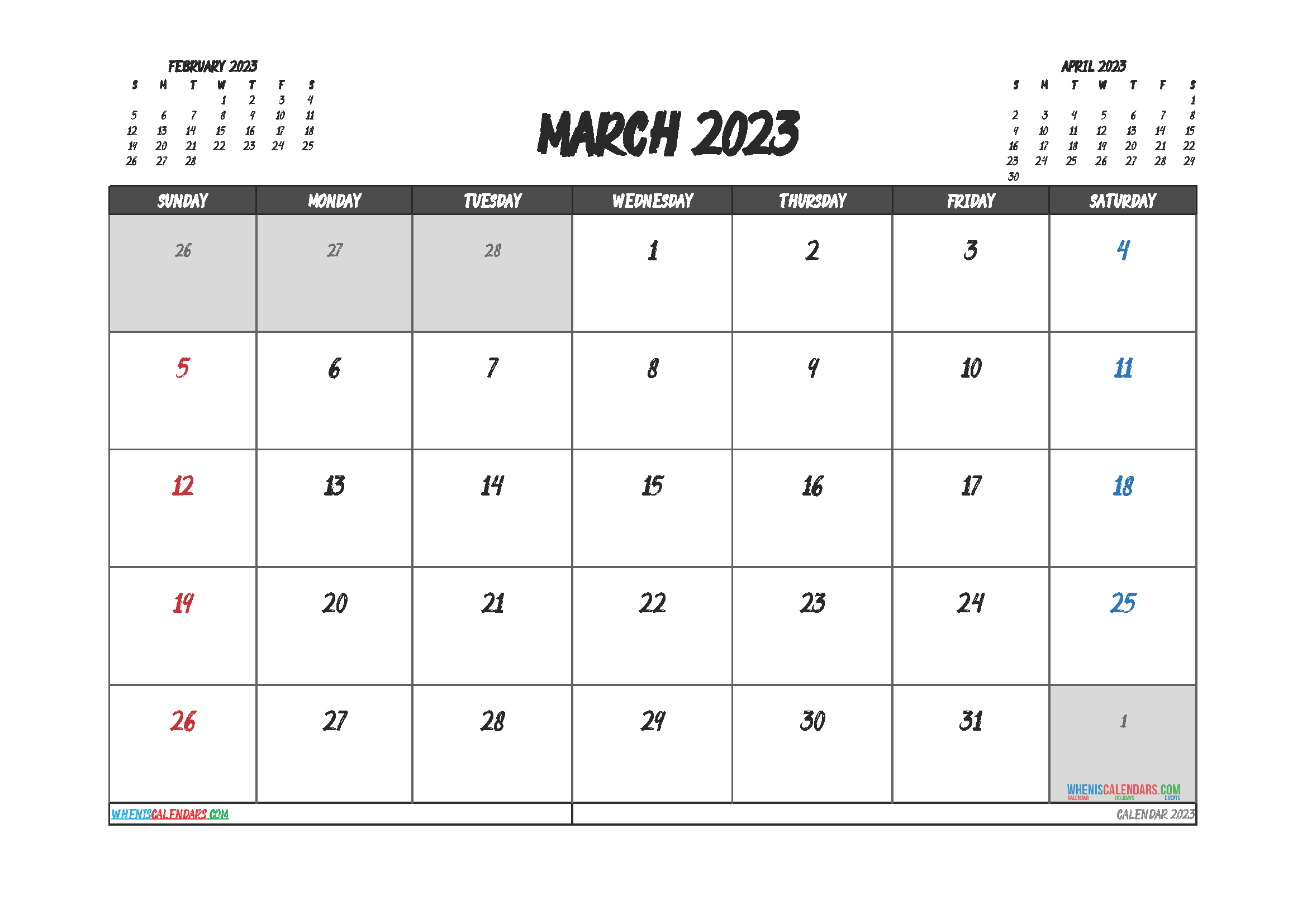 Free March 2023 Calendar Cute