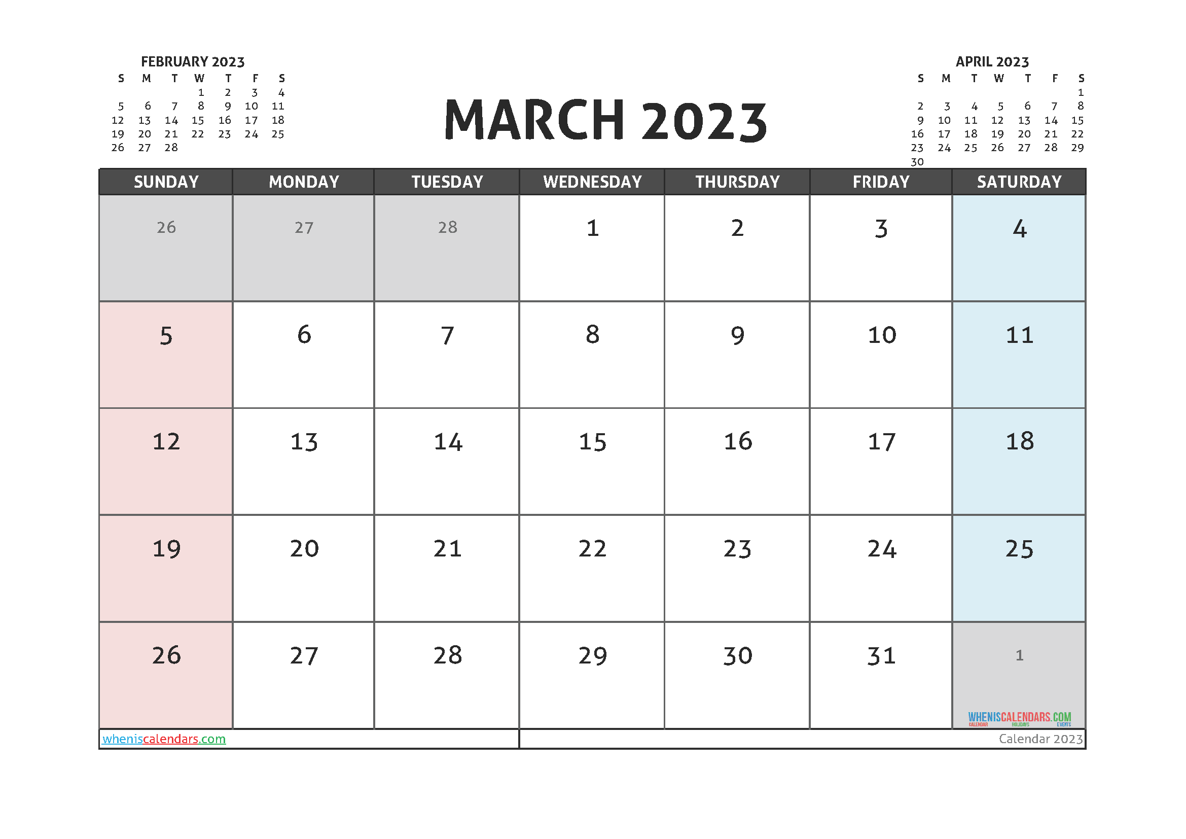 Free Printable 2023 Calendar March