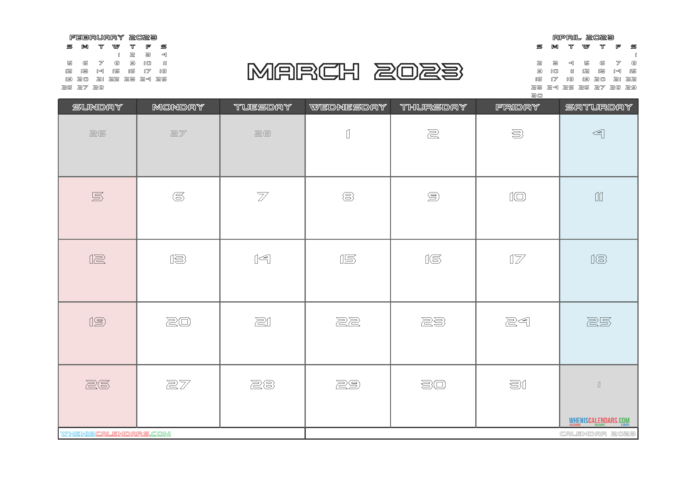 Free March 2023 Printable Calendar