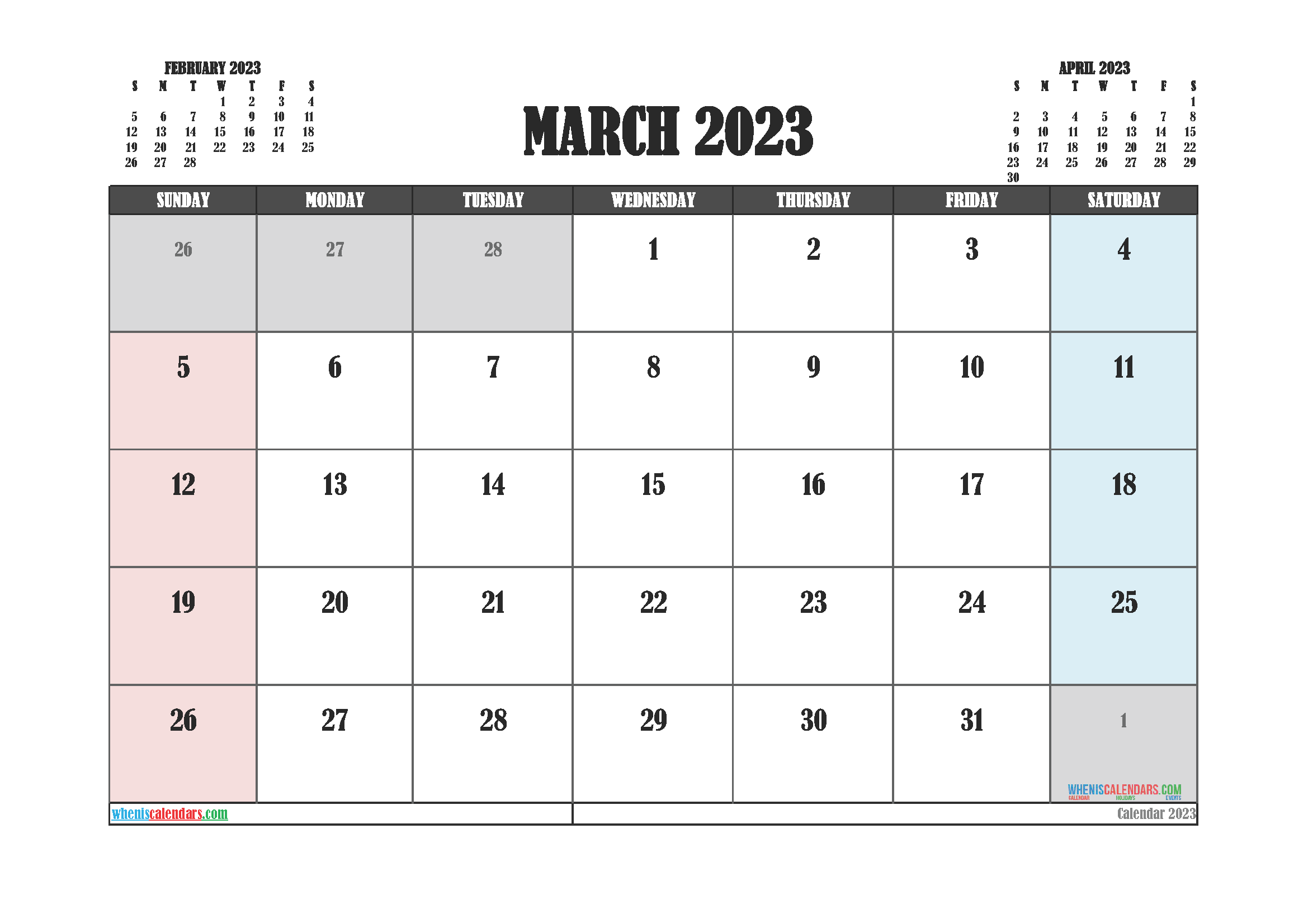 Free March 2023 Calendar Cute