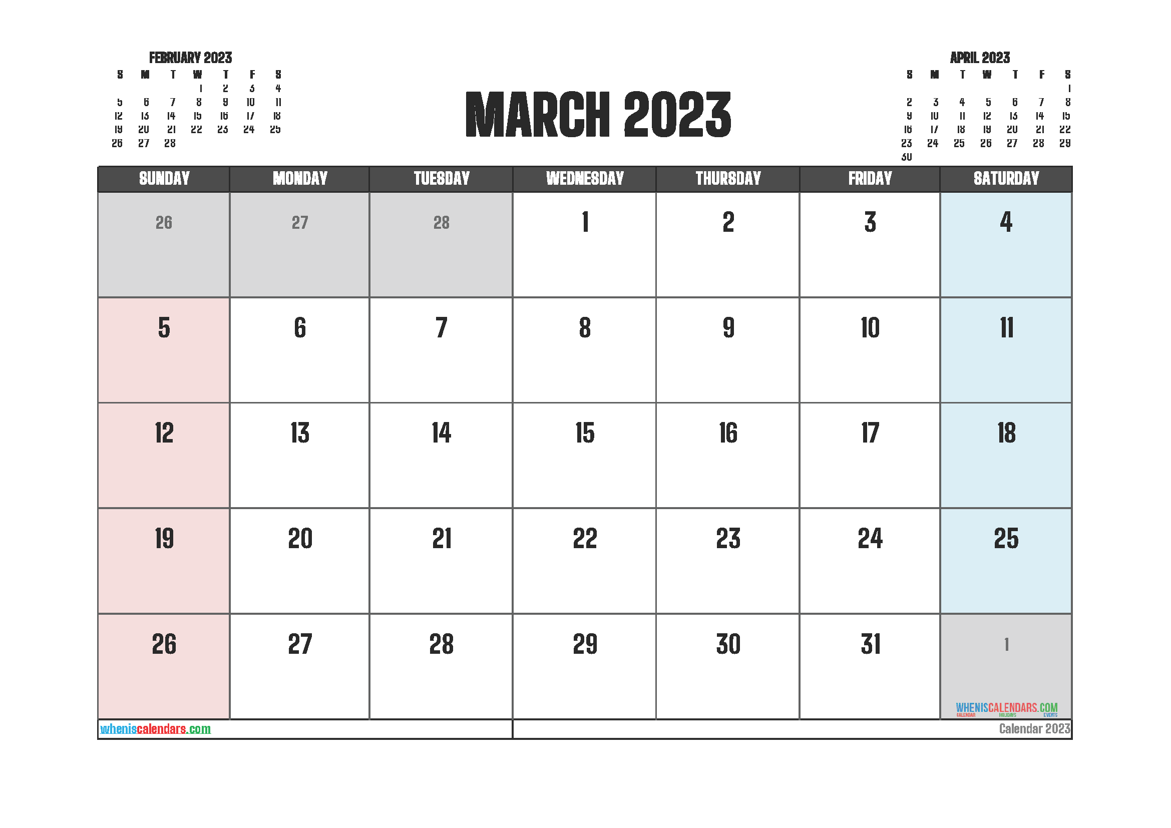 Printable March 2023 Calendar PDF