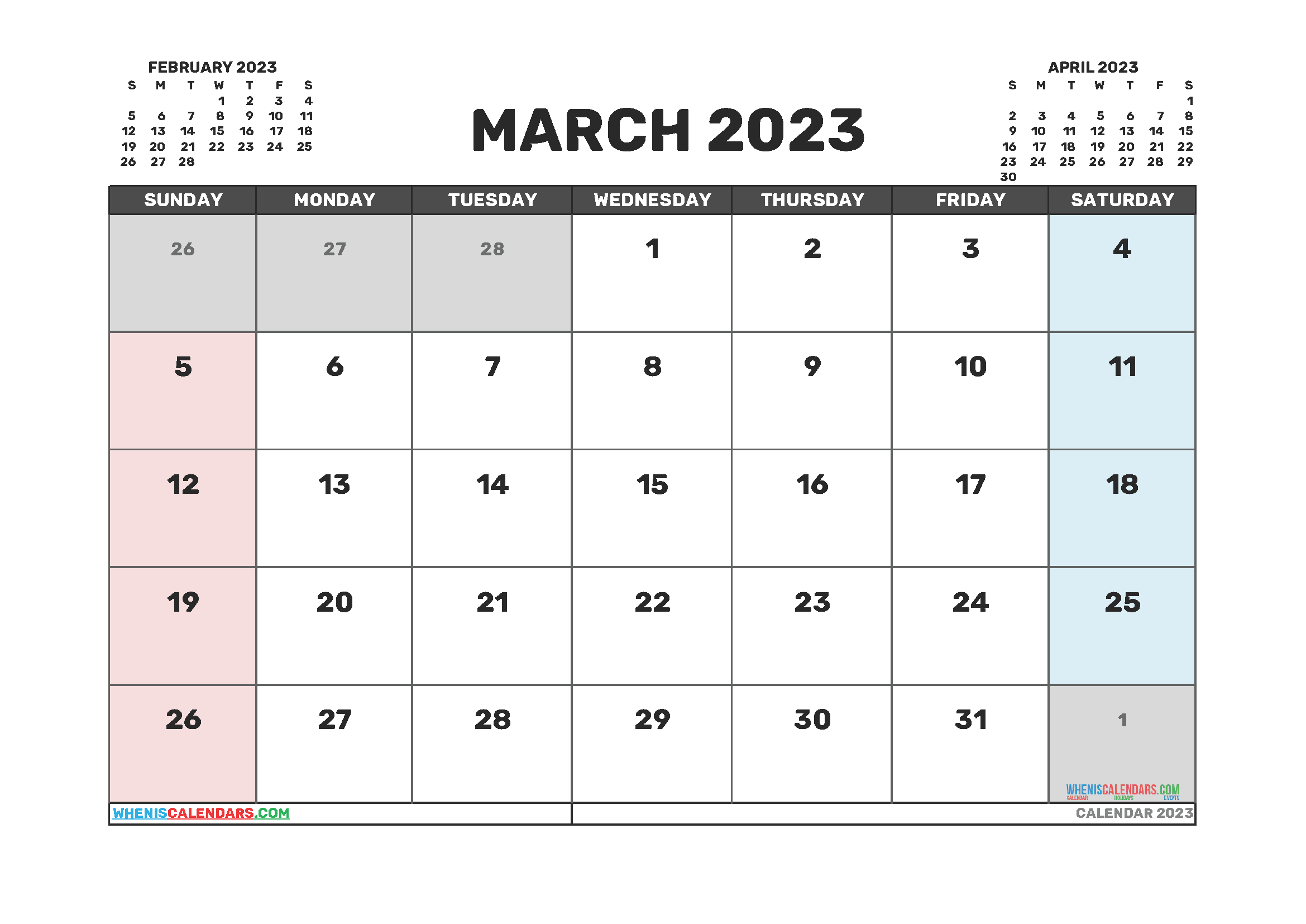 Printable Calendar March 2023 Free